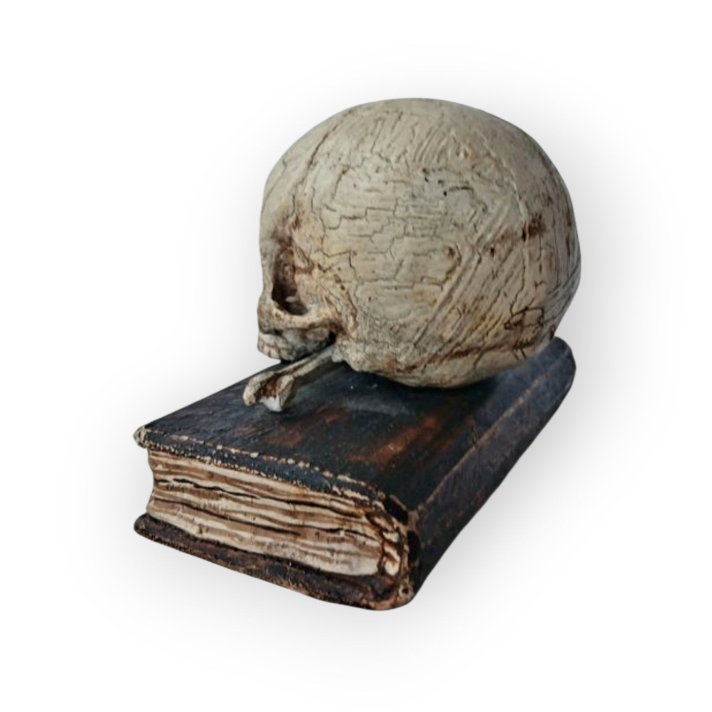 Mid-18th-Century Italian Antique Carved Treen Memento Mori – Skull, Bones & Book – Original Polychromy – Rare Example