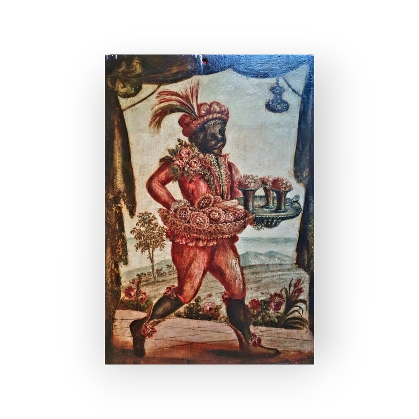 Very Large, French School, Late 17th Century Antique Painting – Figure in a Garden Landscape, Oil on Panel