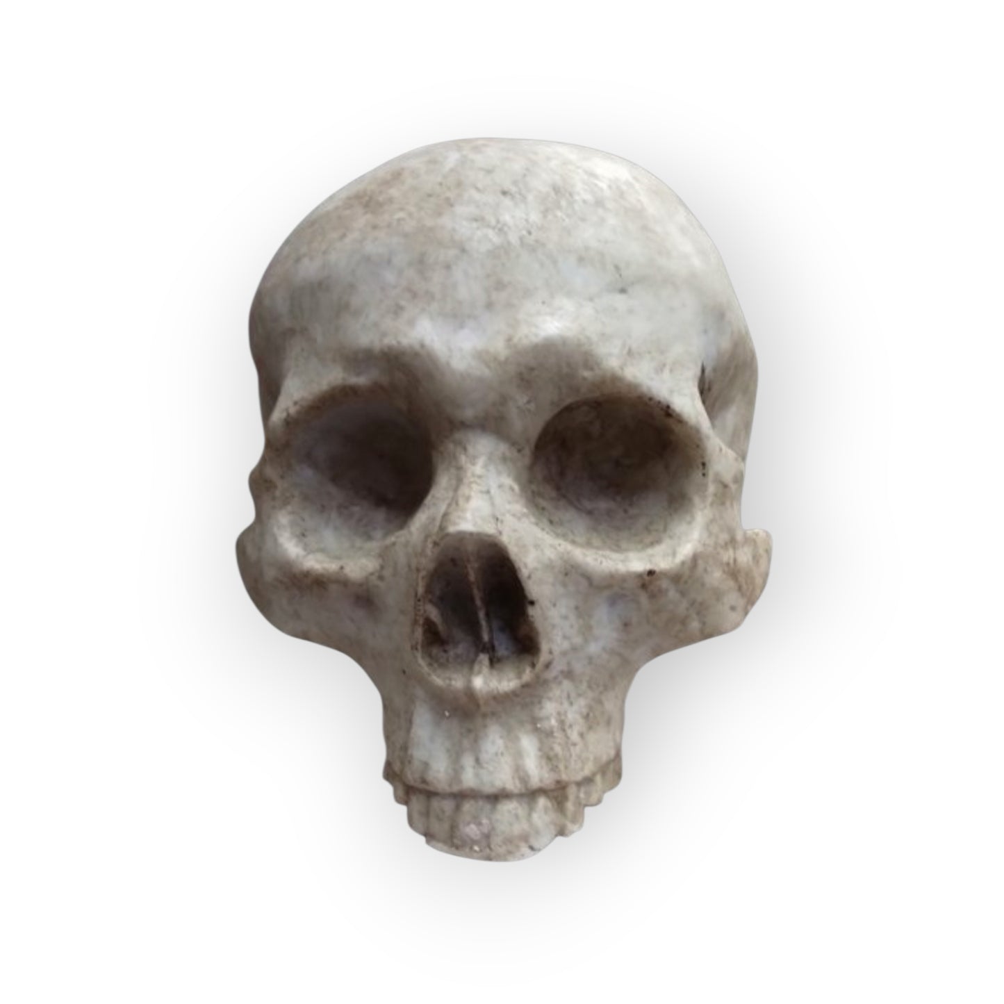Large 18th-Century Italian Baroque Antique Carved Marble Skull with Crossbones – Decorative Memento Mori Sculpture