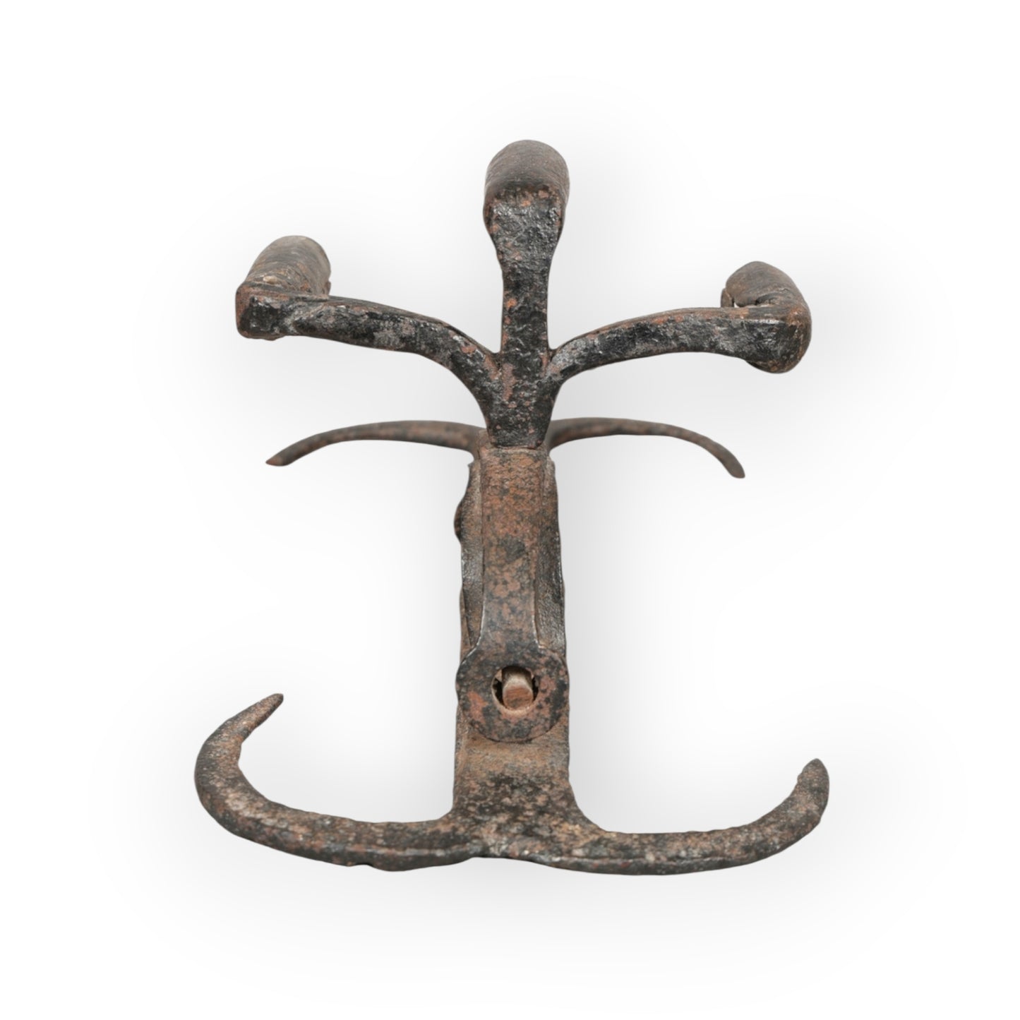 Rare 17th-Century English Antique Wrought Iron Three-Branch Adjustable Candleholder / Wall Sconce