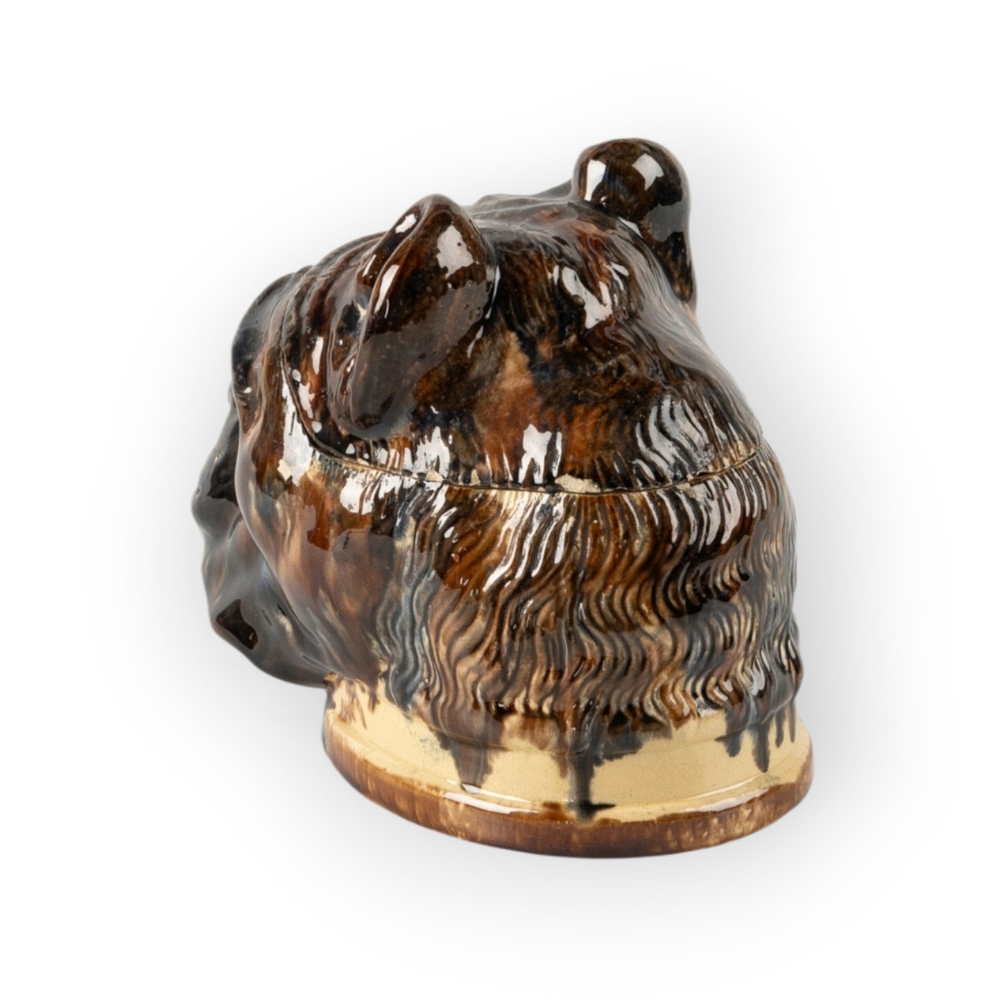 Large, Late 19th‑Century Antique Höganäs Pottery Majolica Tobacco Jar in the Form of a Bulldog’s Head