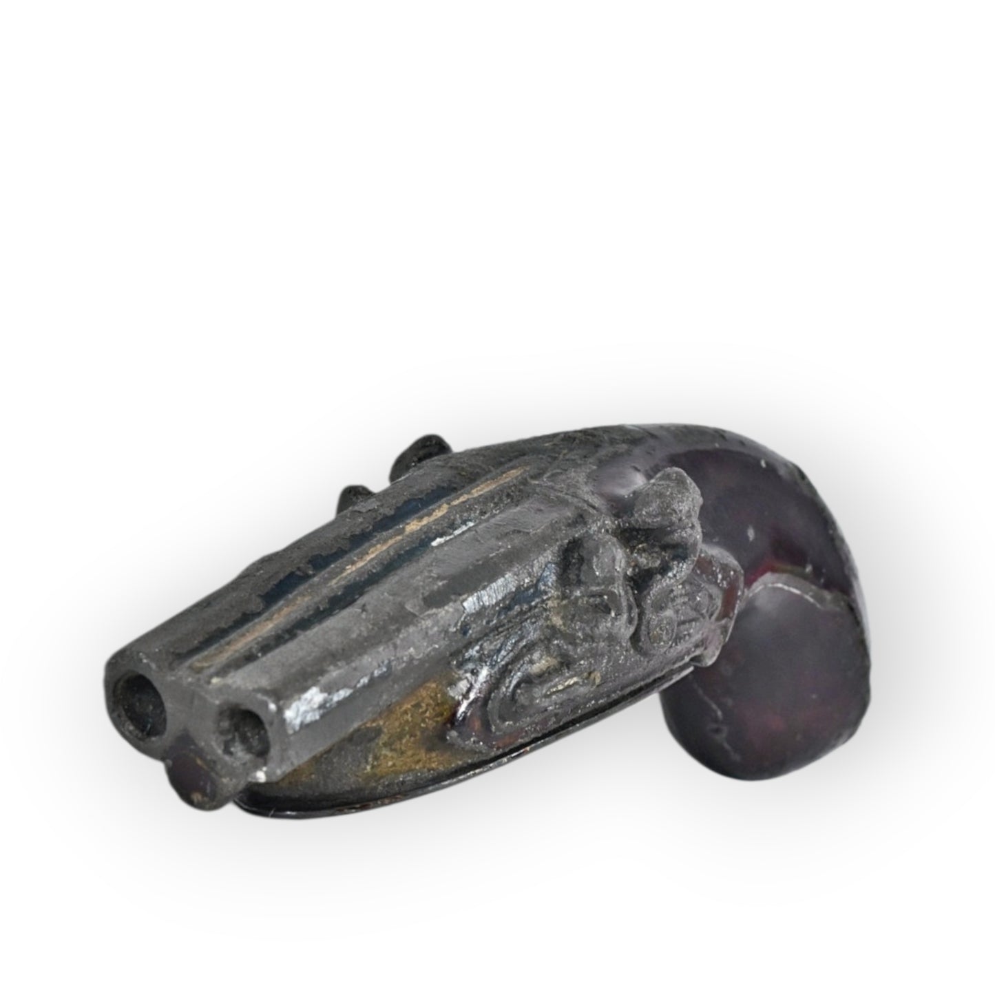 Late 18th Century George III Period English Antique Pewter Snuff in the Form of a Double-Barrelled Flintlock Pistol