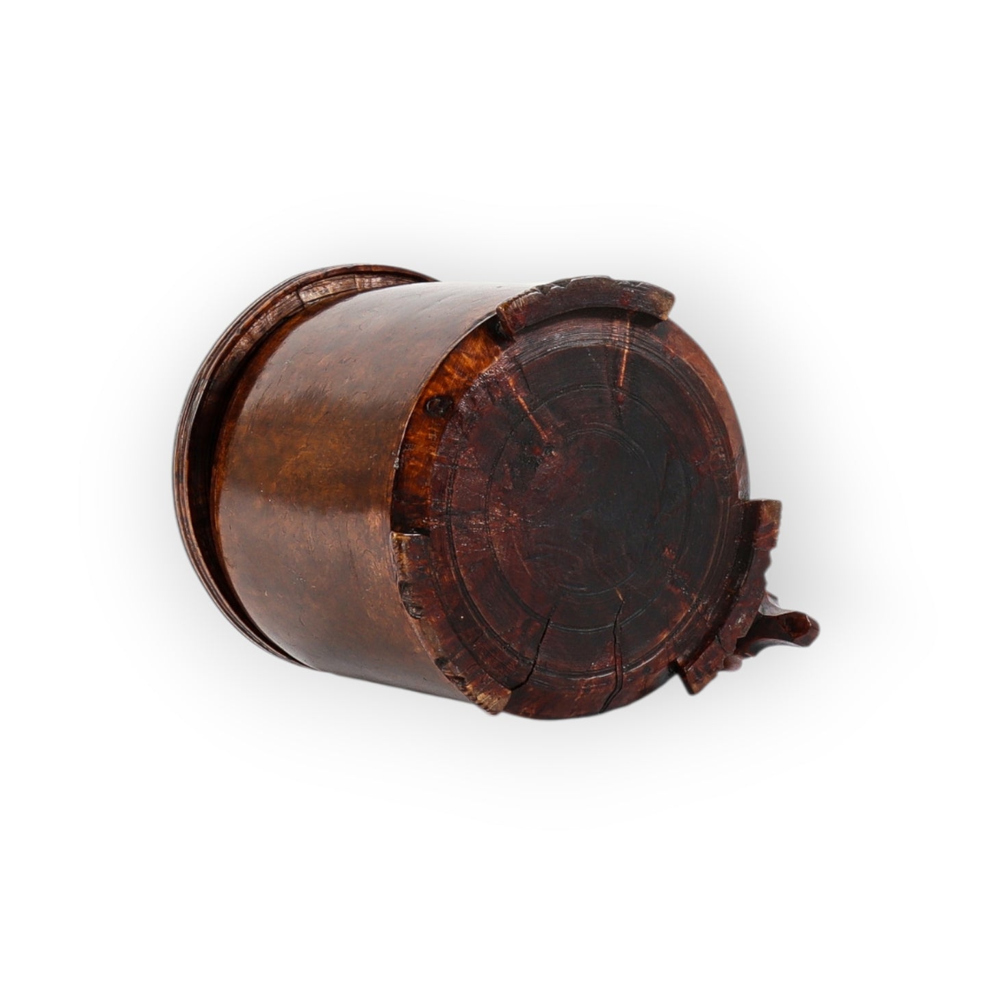 Large Mid‑18th‑Century Norwegian Antique Pegged Birchwood Tankard with Lion‑Form Thumb Grip