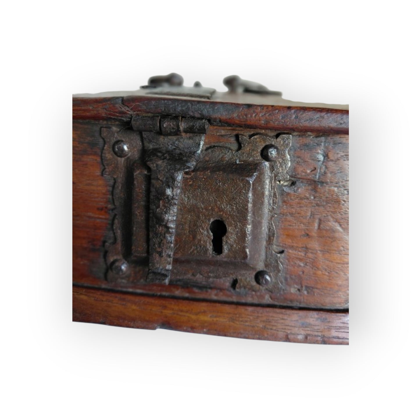 Early 17th‑Century Antique Bentwood Box with Original Iron Mounts & Carry Handle