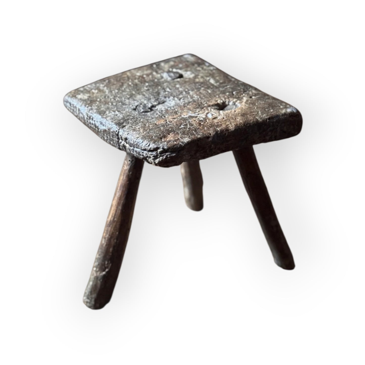 Late 18th-Century Primitive Welsh Antique Slab Top Three‑Legged Milking Stool