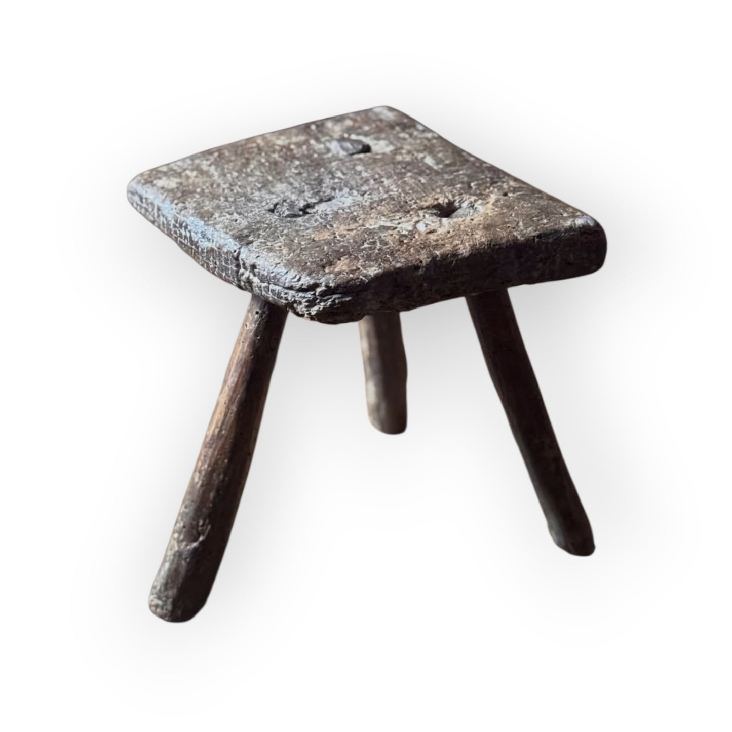 Late 18th-Century Primitive Welsh Antique Slab Top Three‑Legged Milking Stool
