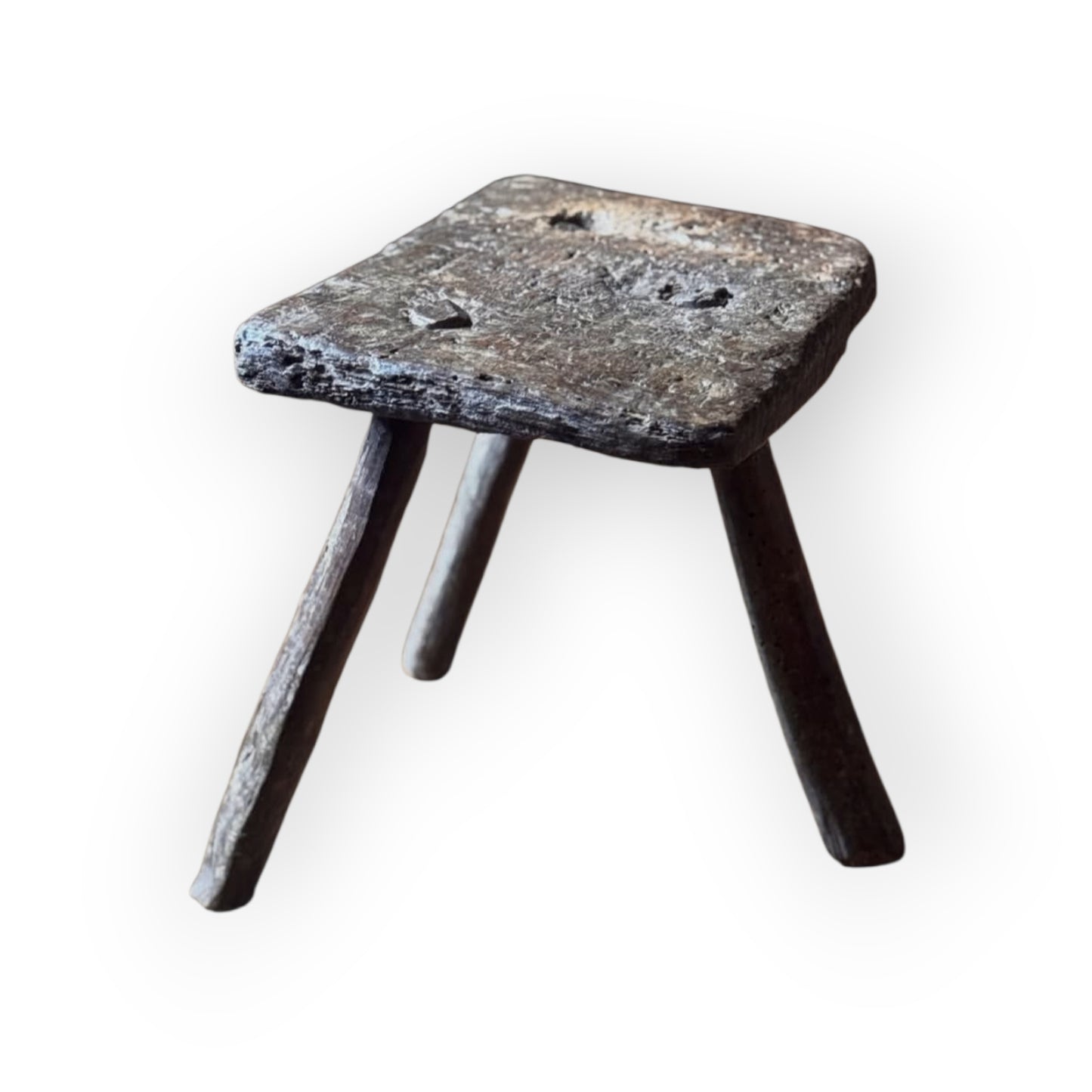 Late 18th-Century Primitive Welsh Antique Slab Top Three‑Legged Milking Stool