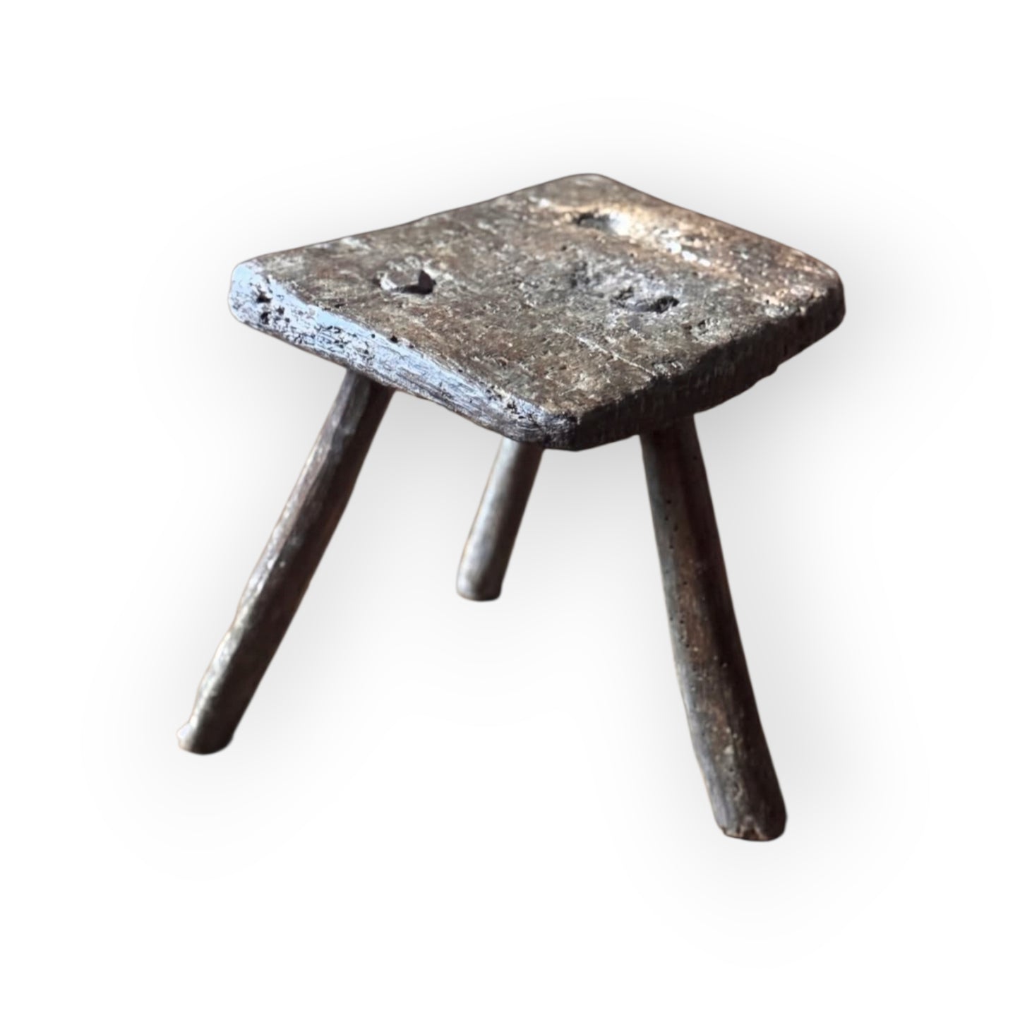 Late 18th-Century Primitive Welsh Antique Slab Top Three‑Legged Milking Stool