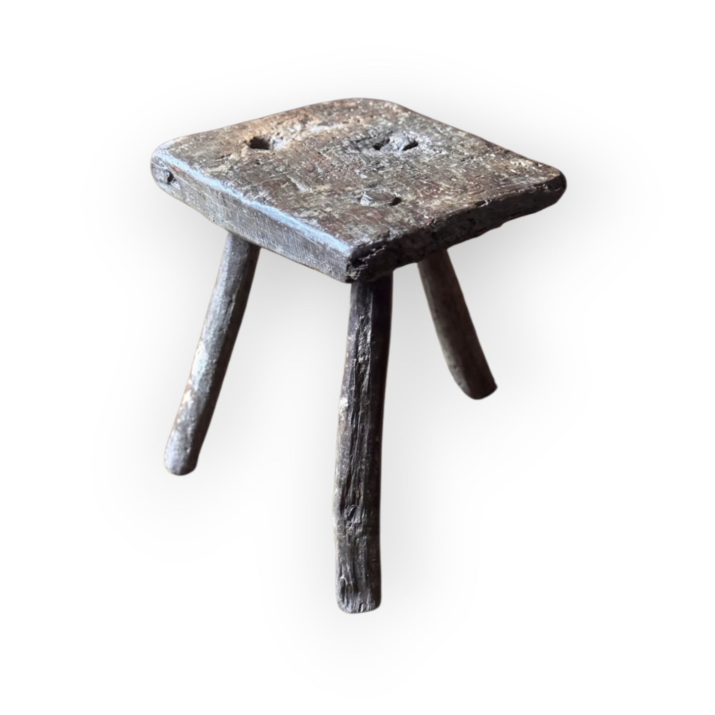 Late 18th-Century Primitive Welsh Antique Slab Top Three‑Legged Milking Stool