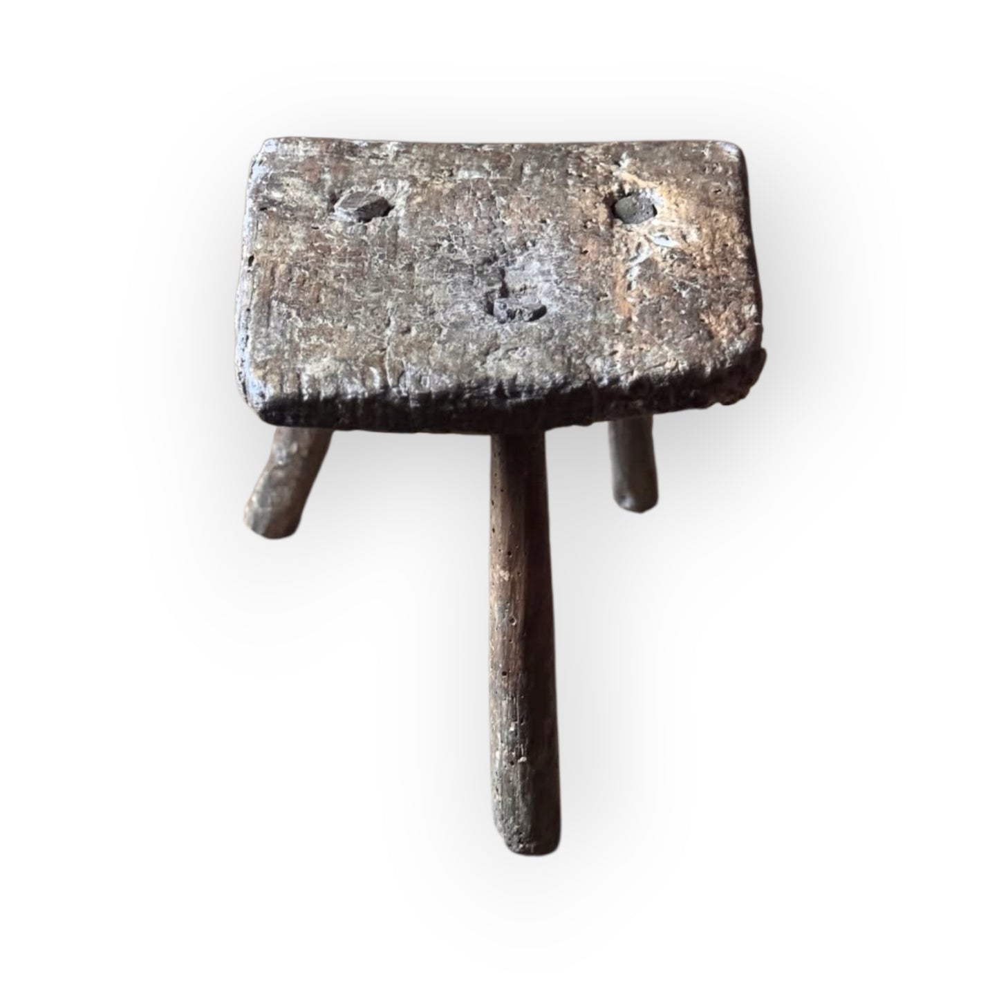 Late 18th-Century Primitive Welsh Antique Slab Top Three‑Legged Milking Stool