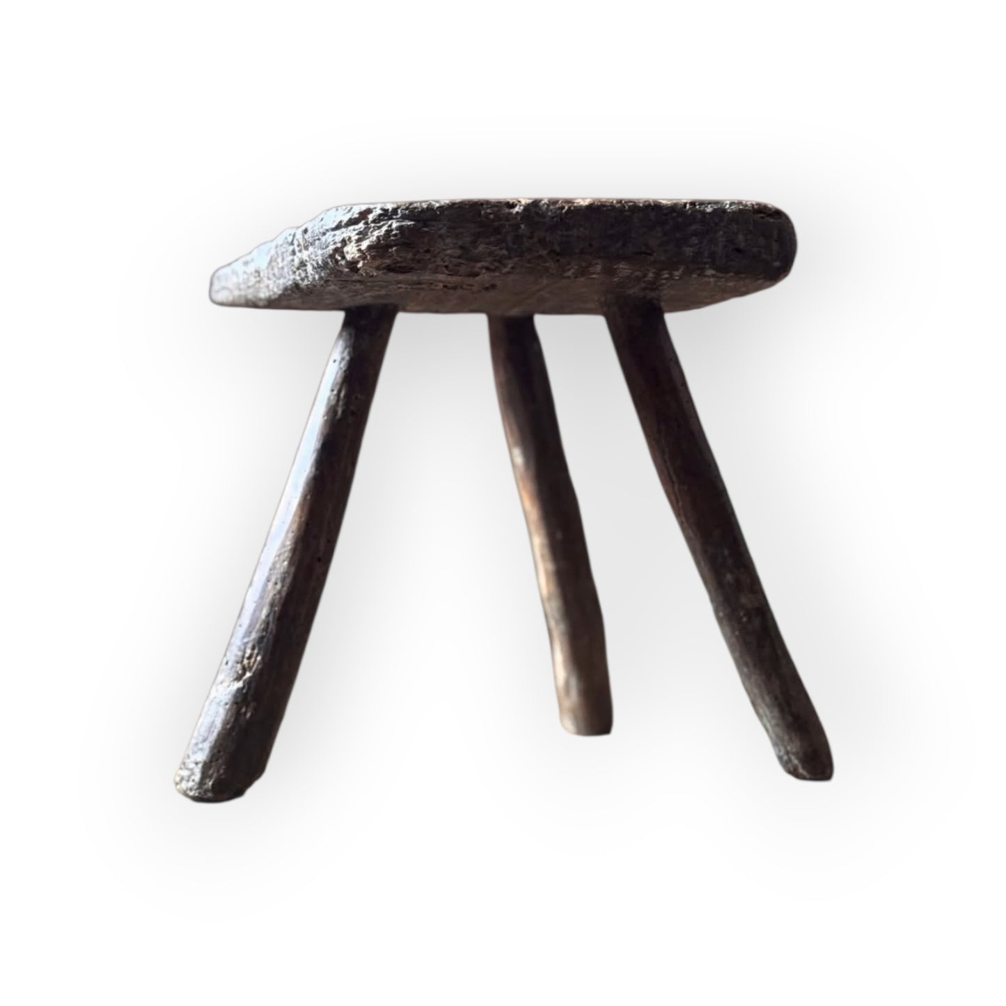 Late 18th-Century Primitive Welsh Antique Slab Top Three‑Legged Milking Stool