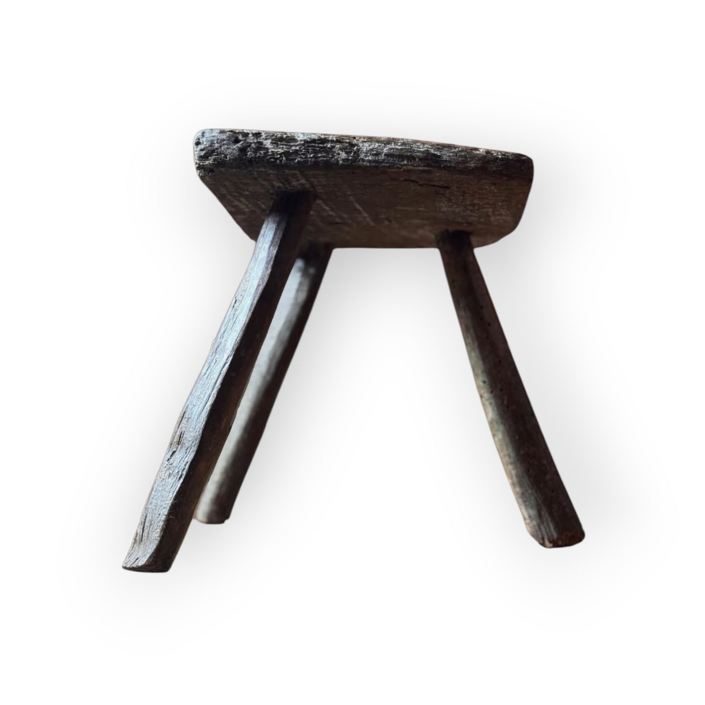 Late 18th-Century Primitive Welsh Antique Slab Top Three‑Legged Milking Stool