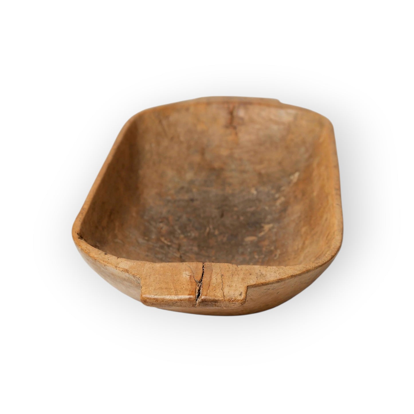 18th-Century Antique Treen Dug-Out Bowl with Twin Handles