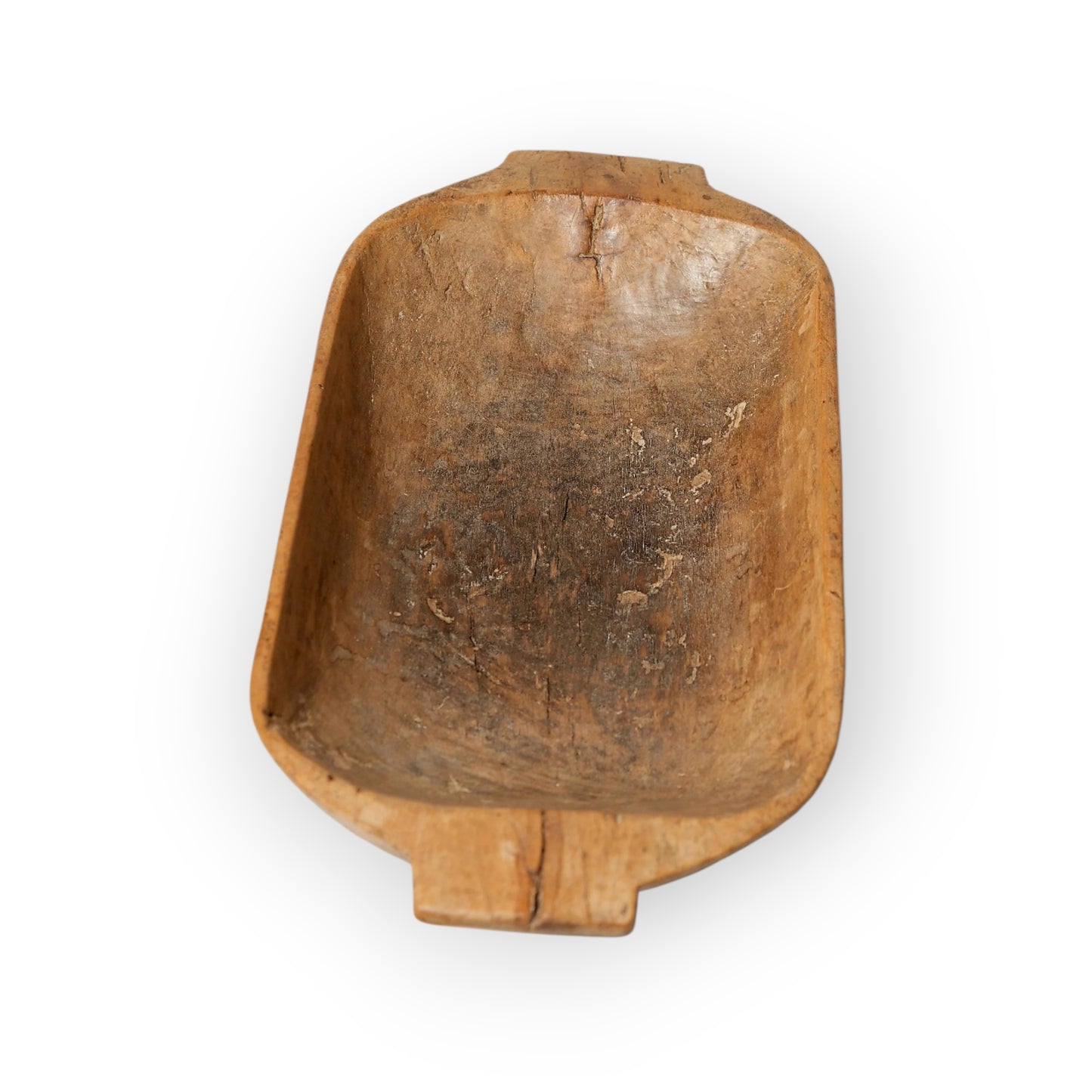 18th-Century Antique Treen Dug-Out Bowl with Twin Handles