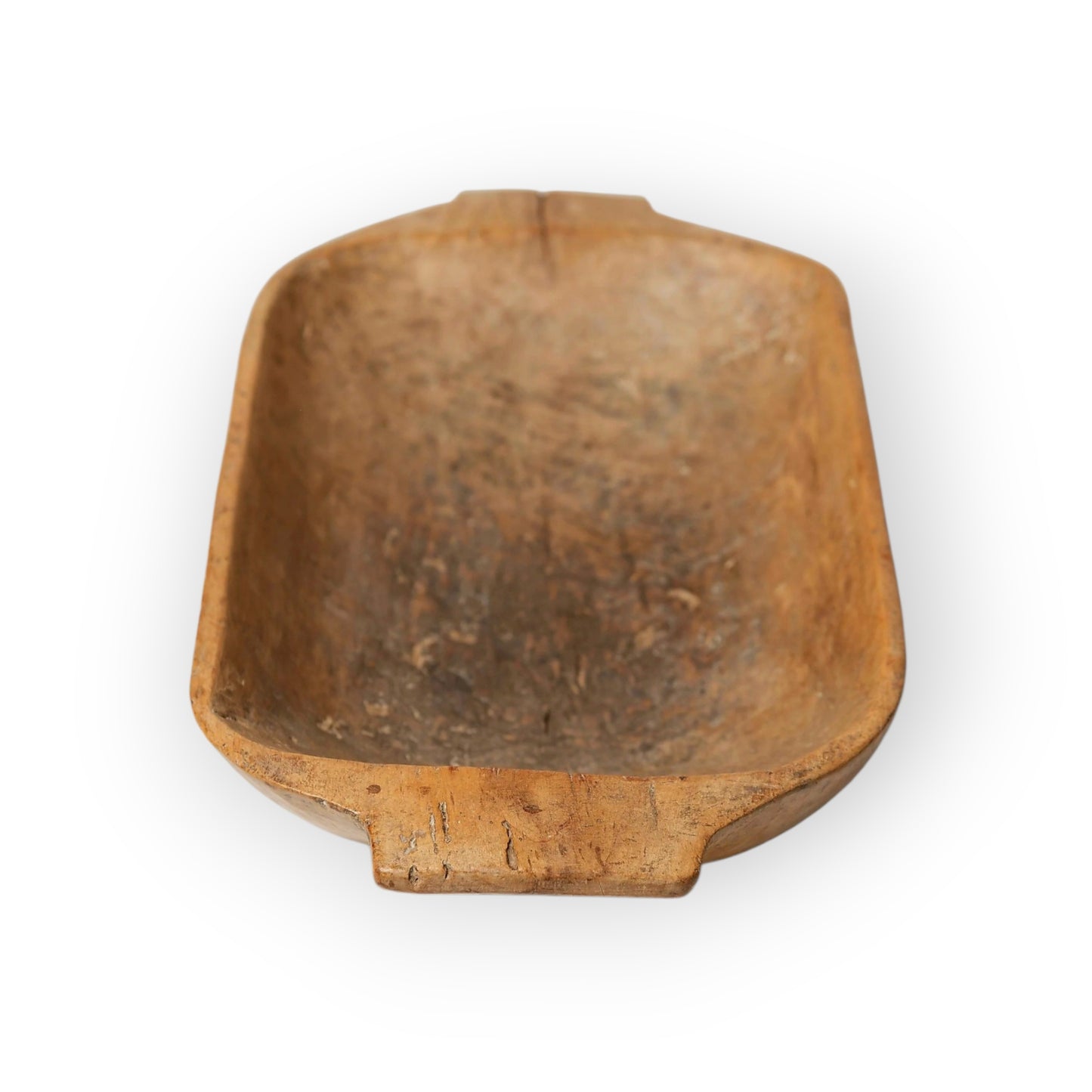 18th-Century Antique Treen Dug-Out Bowl with Twin Handles