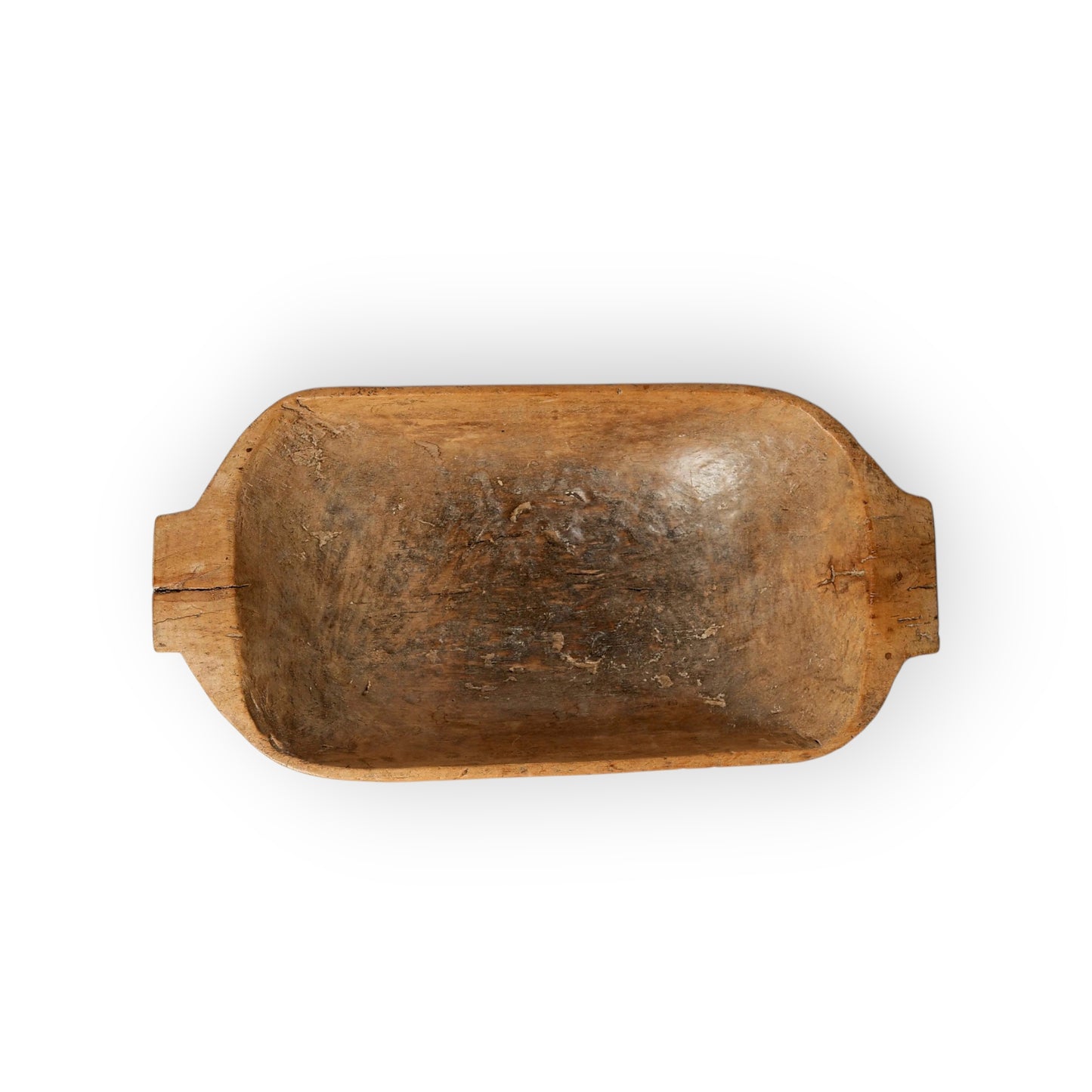 18th-Century Antique Treen Dug-Out Bowl with Twin Handles