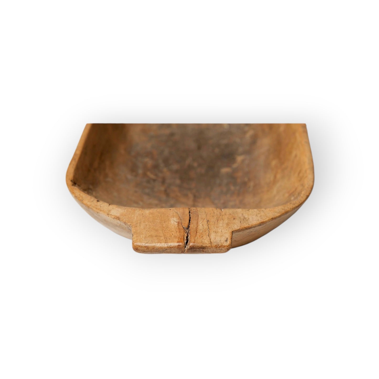 18th-Century Antique Treen Dug-Out Bowl with Twin Handles
