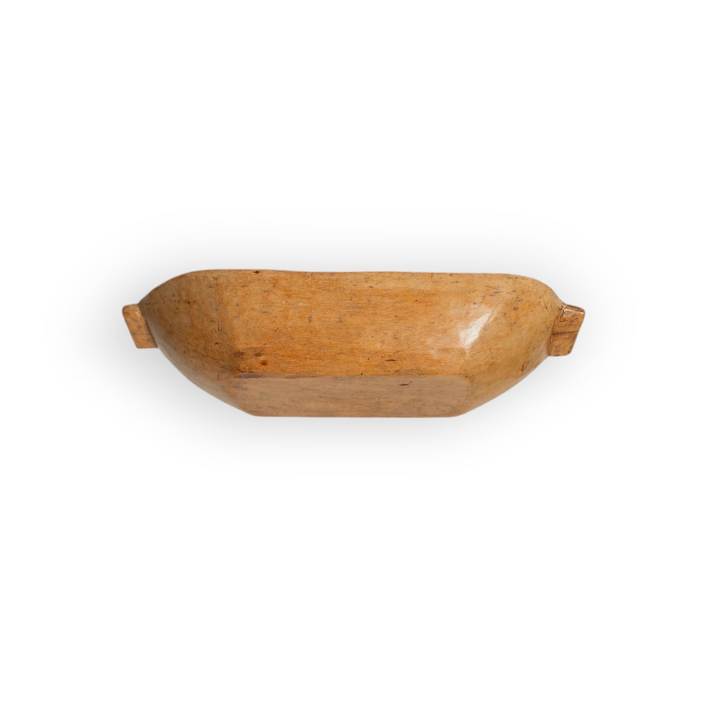 18th-Century Antique Treen Dug-Out Bowl with Twin Handles