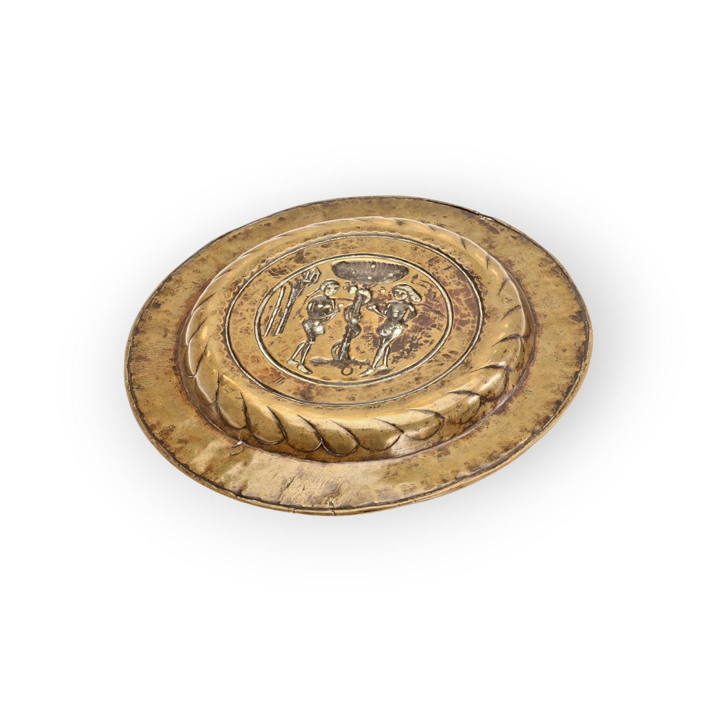 16th-Century / 17th-Century Antique Brass Alms Dish, Attributed to Nuremberg, Germany, Depicting Adam & Eve, The Serpent & The Tree of Knowledge