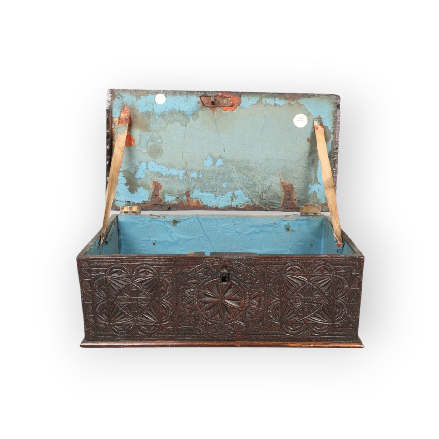 A Diminutive Early 17th-Century Chip-Carved Antique Oak Boarded Box / Bible Box