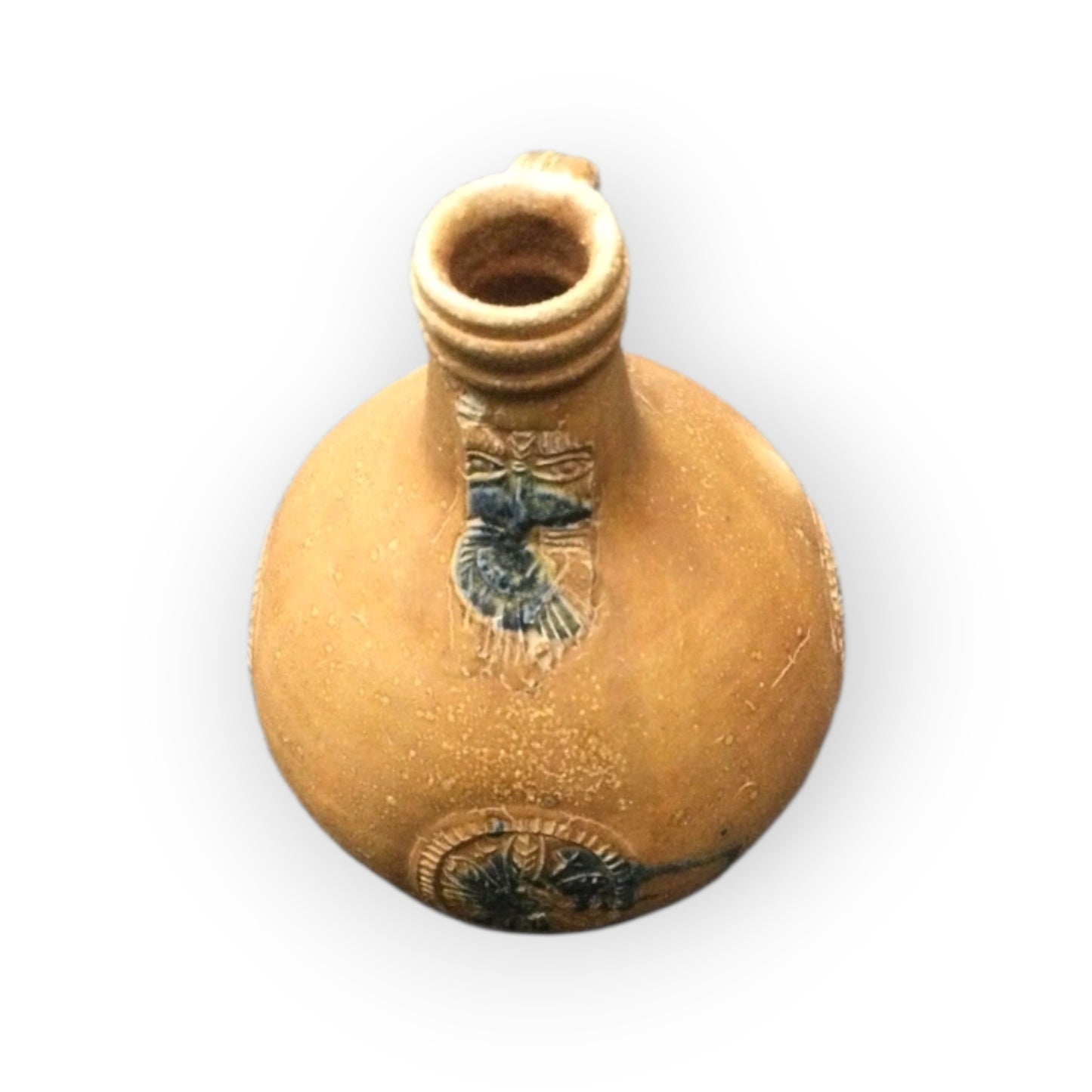 Rare 17th-Century German Antique Bellarmine Jug with Cobalt Blue Glaze Decoration, circa 1625-1675