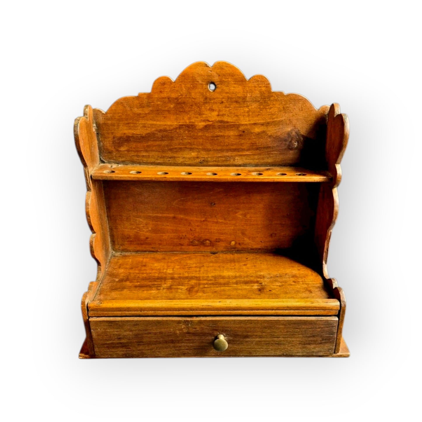 18thC-19thC English Antique Fruitwood Spoon Rack with Eight Pewter Spoons, circa 1780–1830