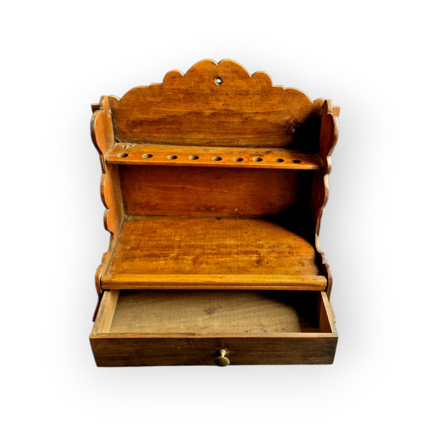 18thC-19thC English Antique Fruitwood Spoon Rack with Eight Pewter Spoons, circa 1780–1830