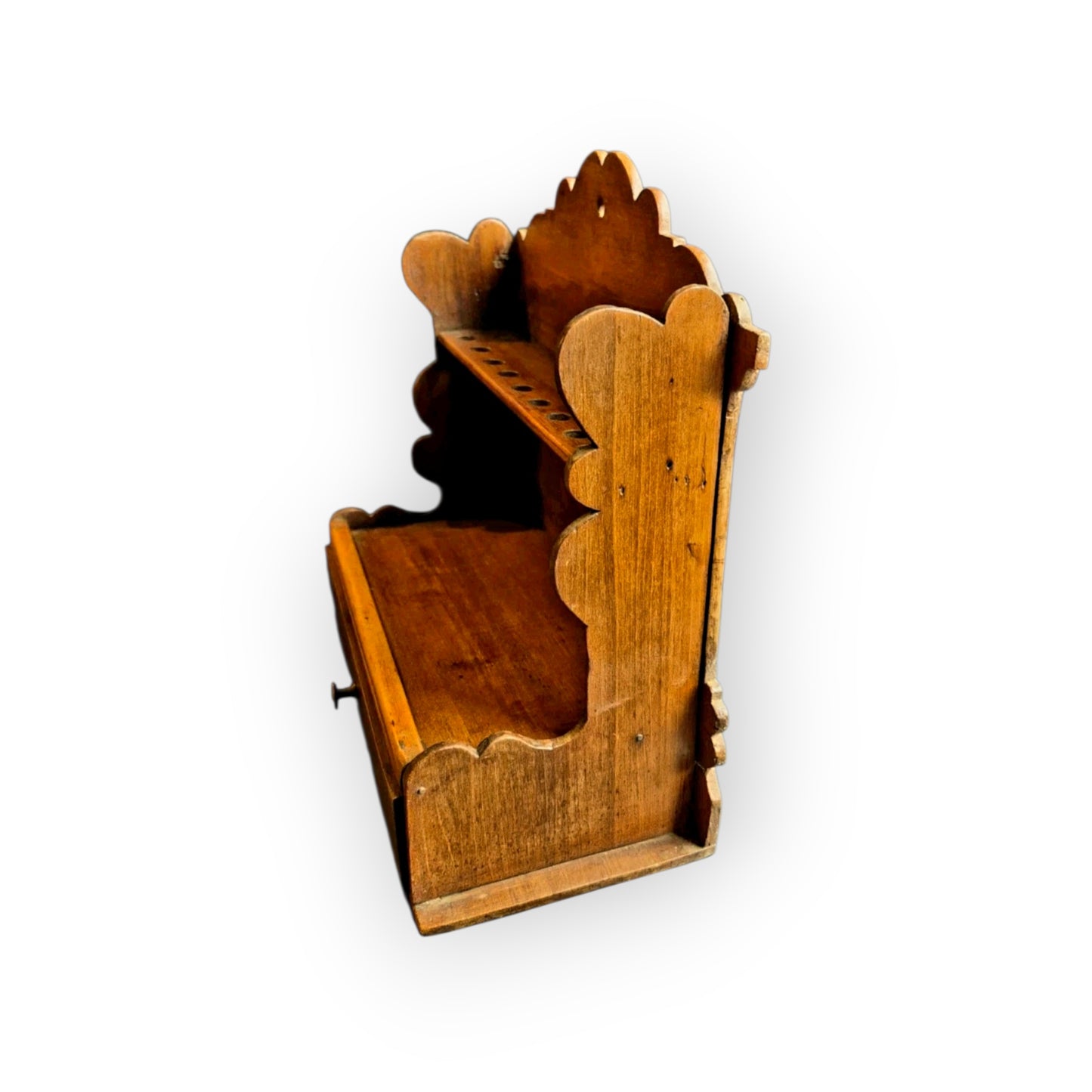 18thC-19thC English Antique Fruitwood Spoon Rack with Eight Pewter Spoons, circa 1780–1830