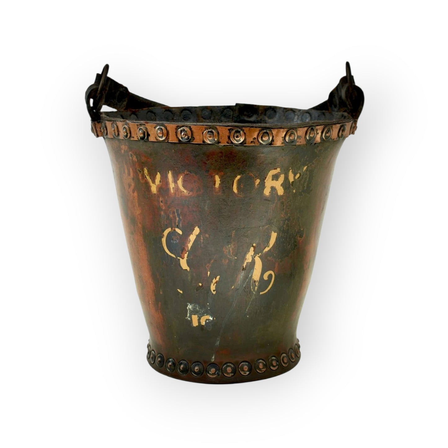 Lord Nelson Interest - Georgian Antique Naval Leather & Copper Fire Bucket, Inscribed 'Victory' with GR Cypher, circa 1800-1820