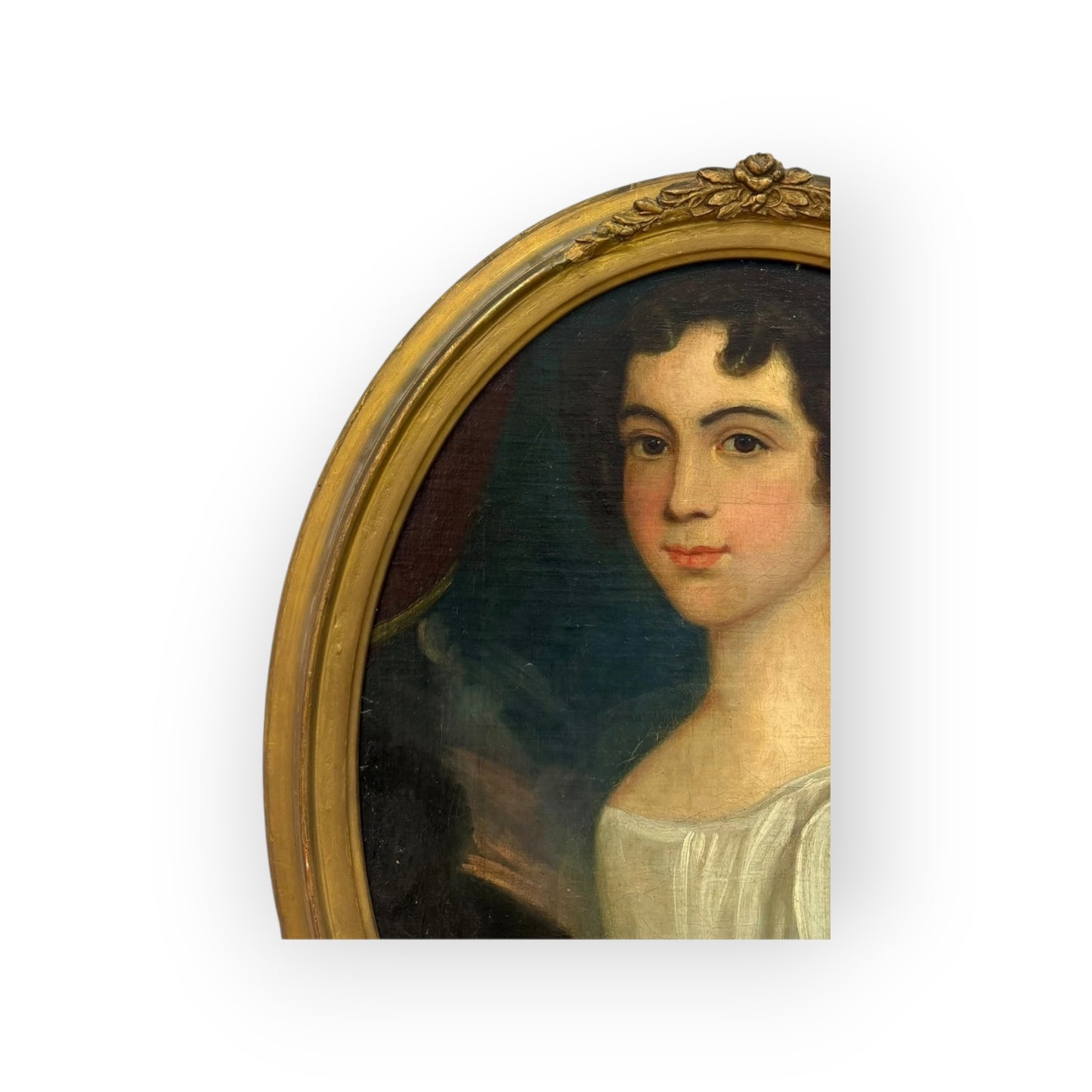 An Attractive Early 19th Century English Antique Oval Portrait of a Young Lady, British Provincial School, Oil on Canvas, circa 1800-1815