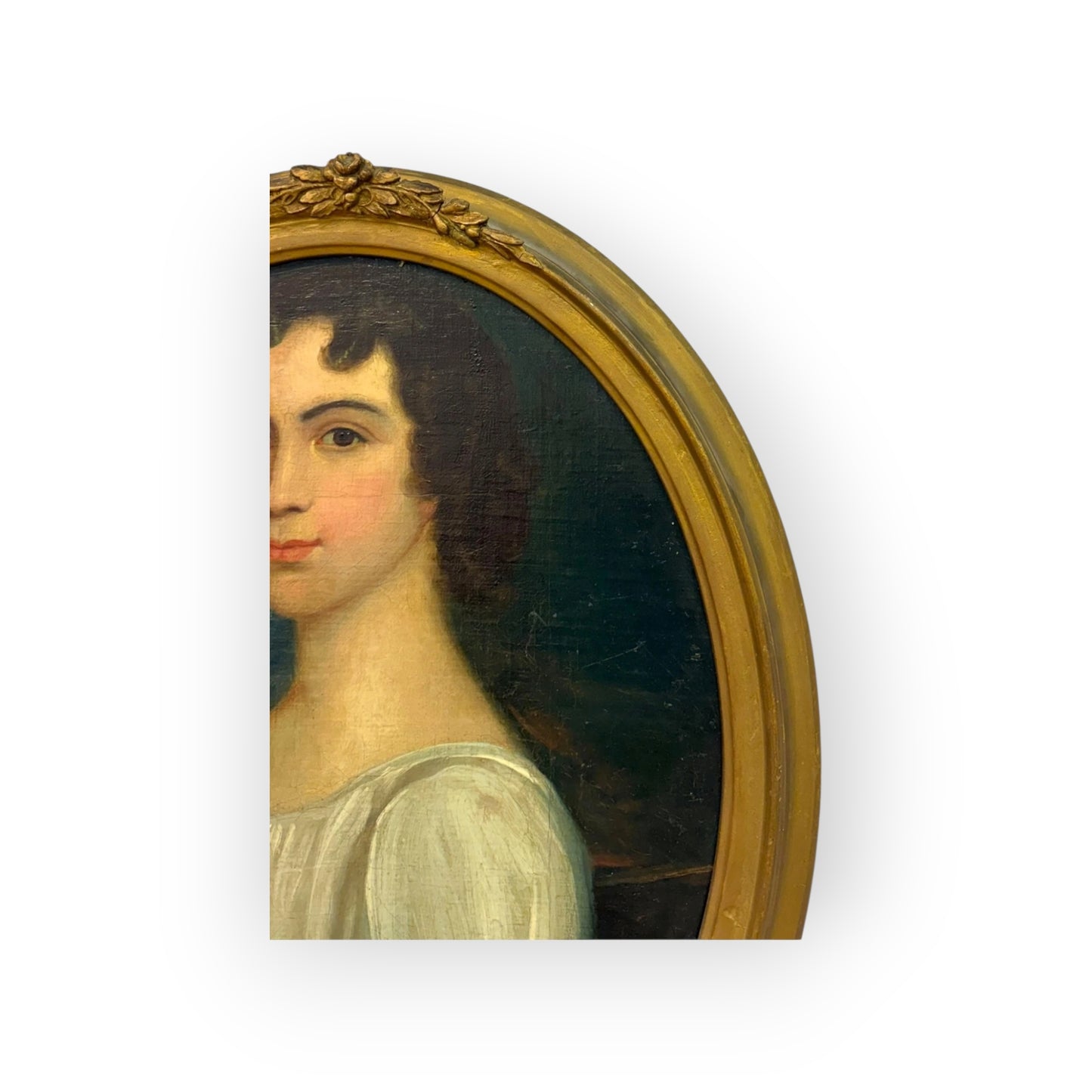 An Attractive Early 19th Century English Antique Oval Portrait of a Young Lady, British Provincial School, Oil on Canvas, circa 1800-1815