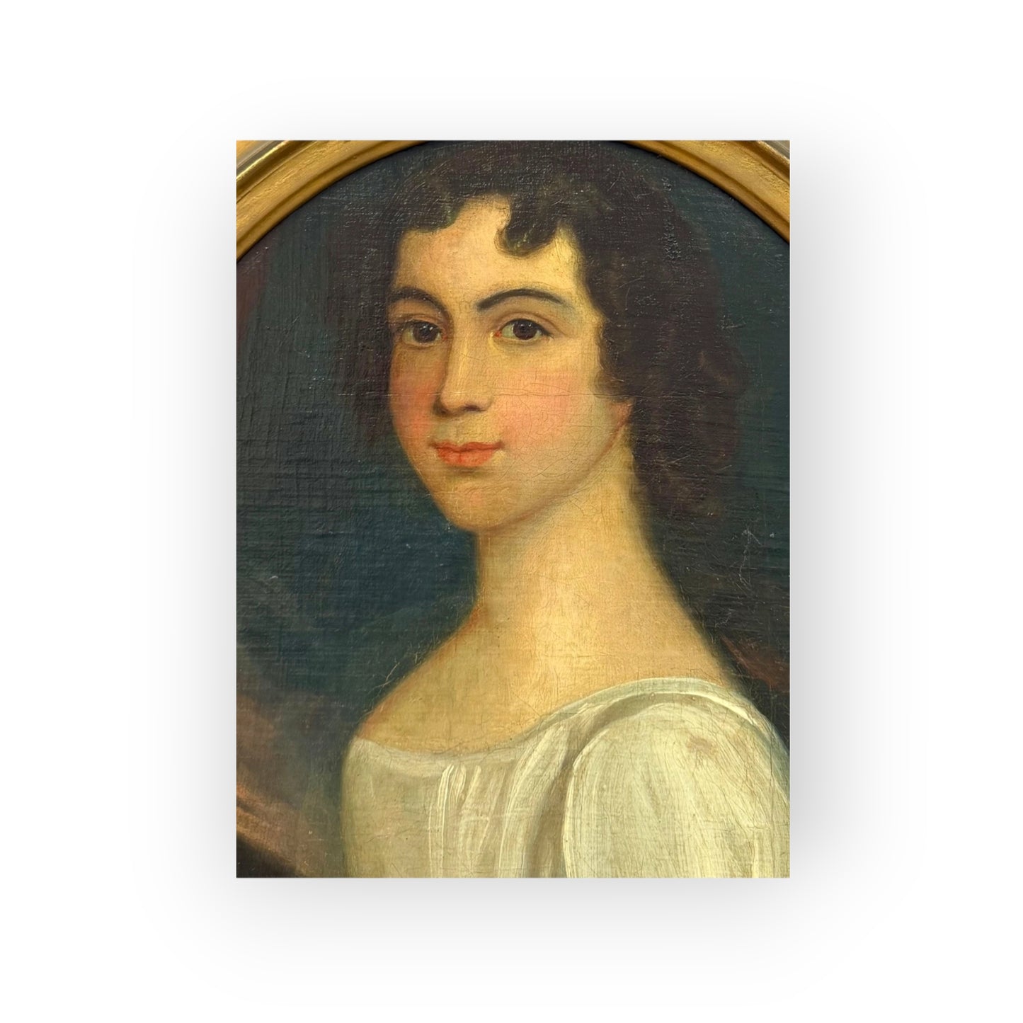 An Attractive Early 19th Century English Antique Oval Portrait of a Young Lady, British Provincial School, Oil on Canvas, circa 1800-1815