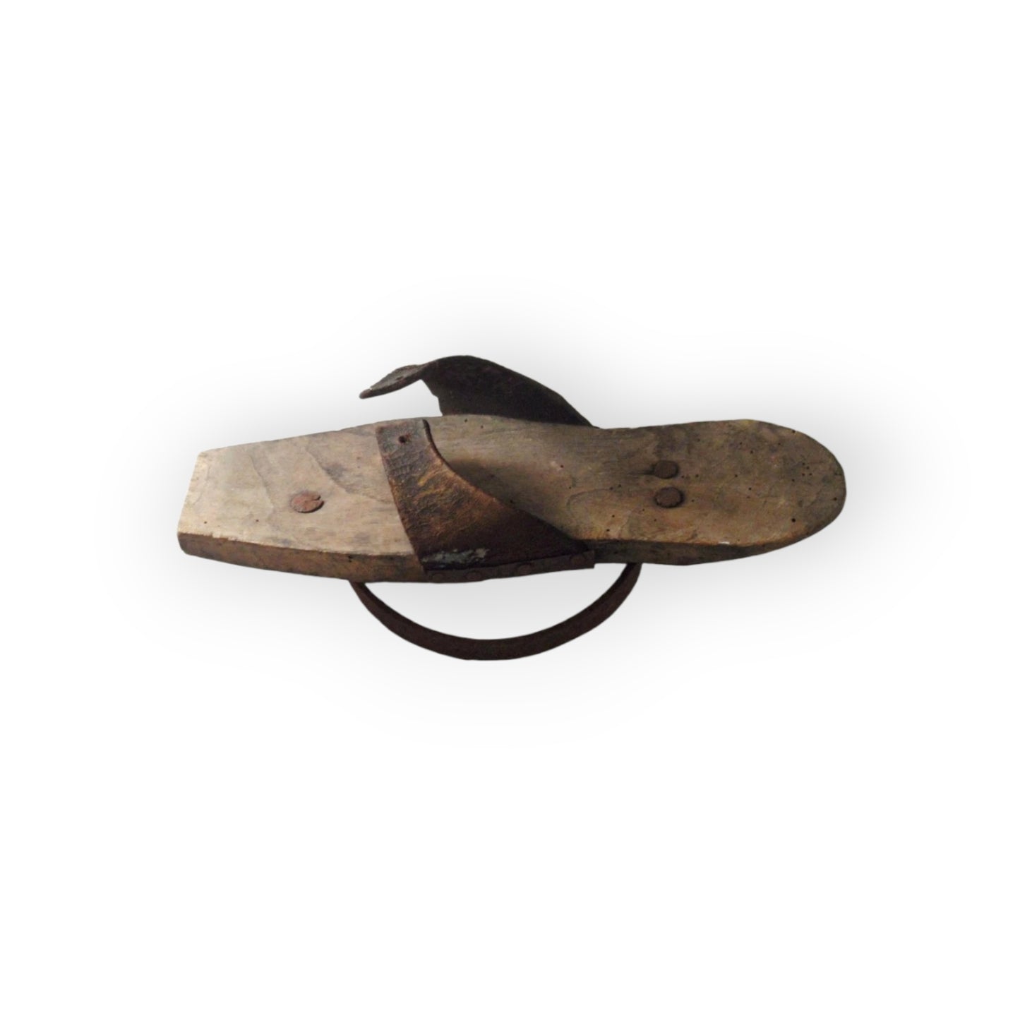 A Rare Surviving Pair of Late 17th - Early 18th Century Antique Wooden Pattens with Original Iron Rings and Leather Straps