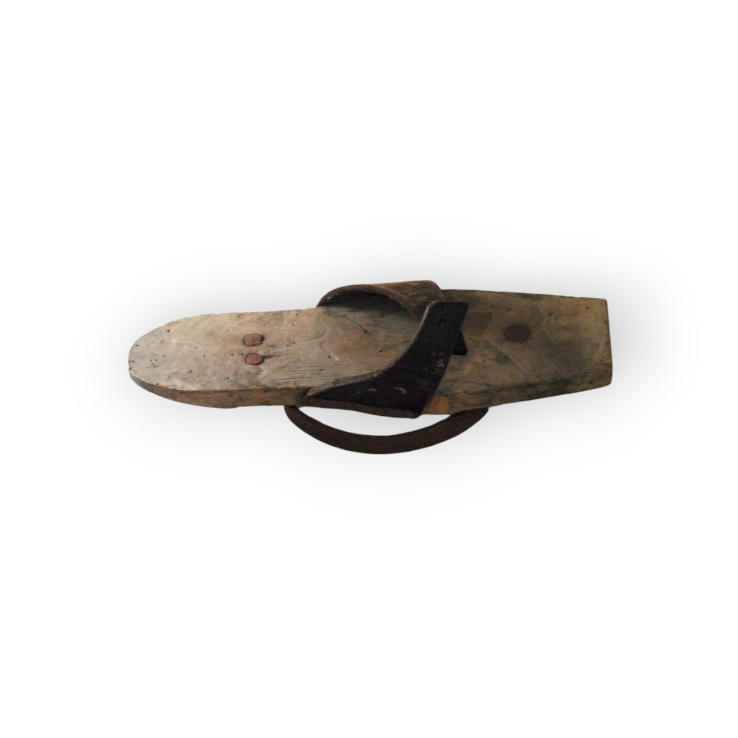 A Rare Surviving Pair of Late 17th - Early 18th Century Antique Wooden Pattens with Original Iron Rings and Leather Straps