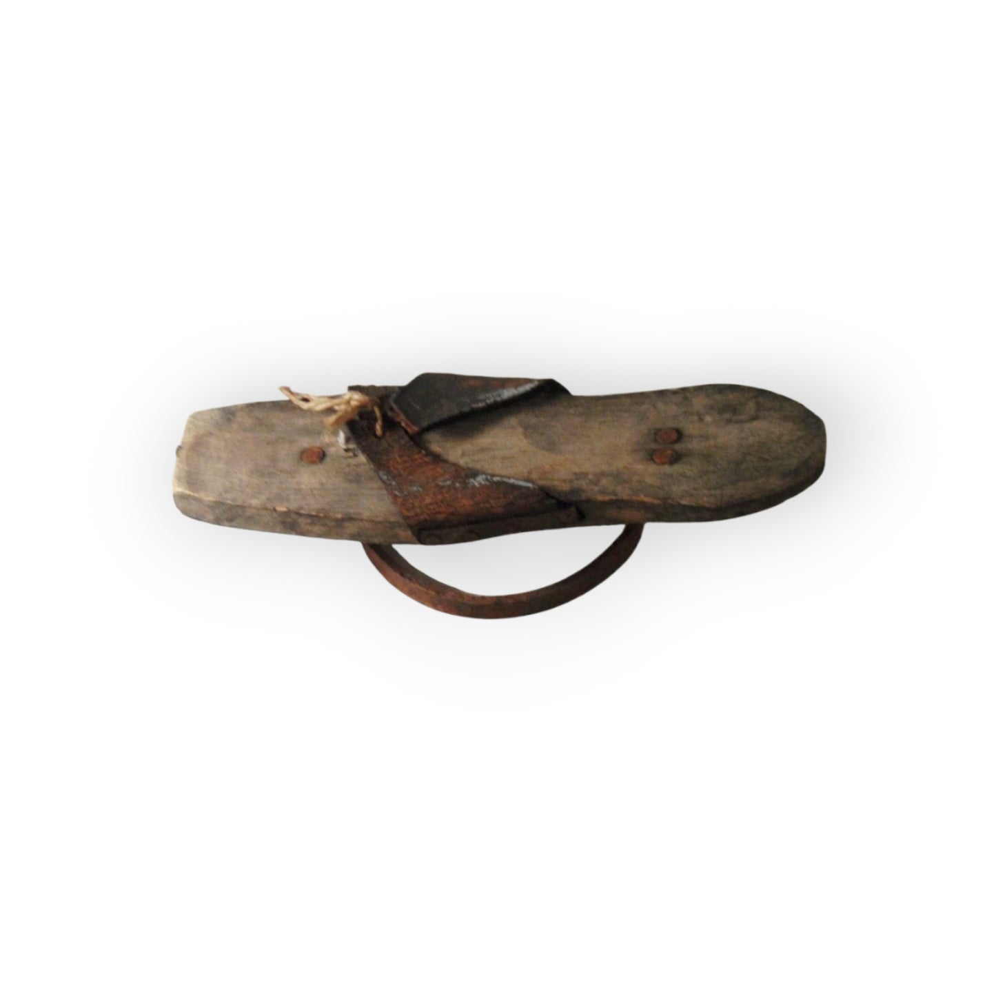 A Rare Surviving Pair of Late 17th - Early 18th Century Antique Wooden Pattens with Original Iron Rings and Leather Straps