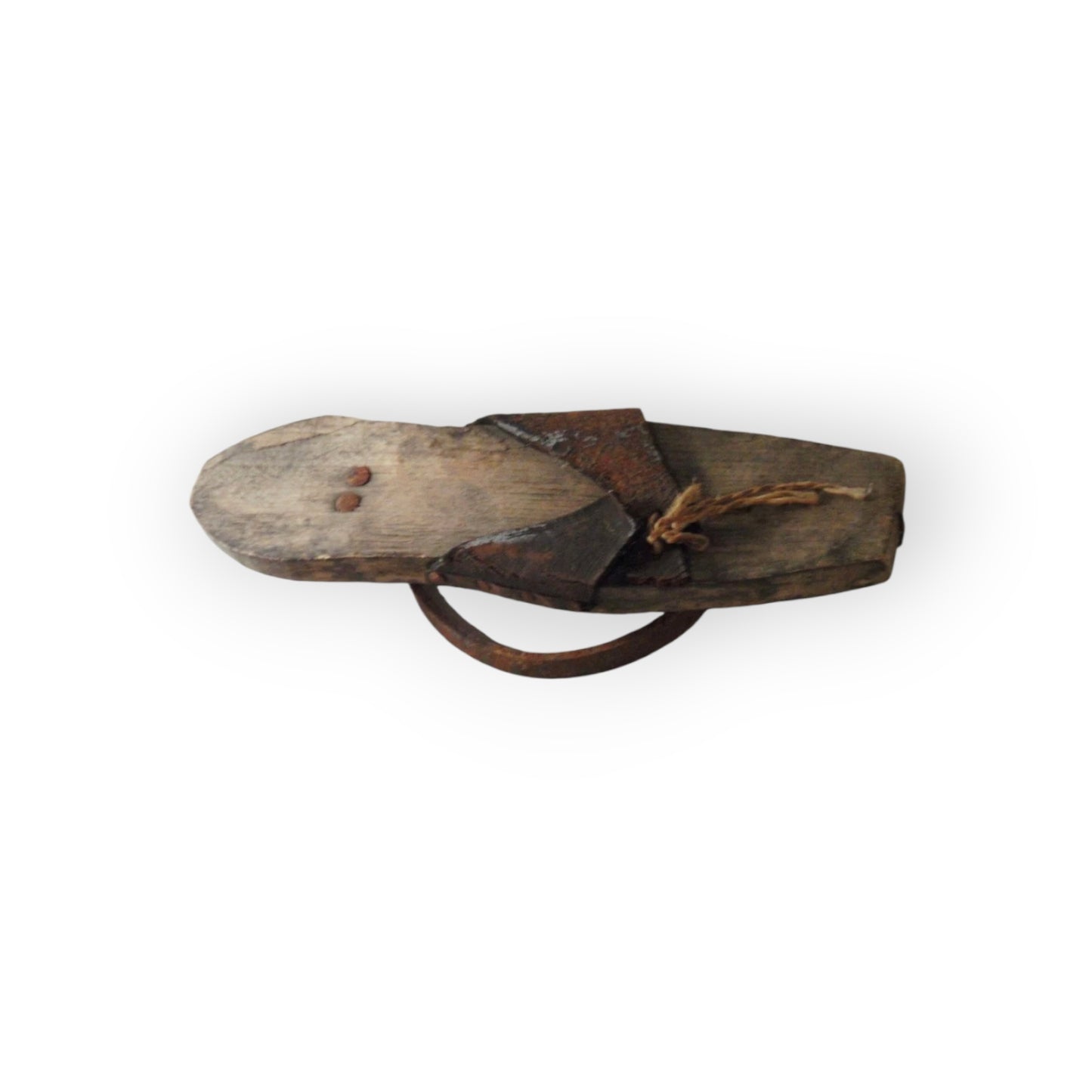 A Rare Surviving Pair of Late 17th - Early 18th Century Antique Wooden Pattens with Original Iron Rings and Leather Straps