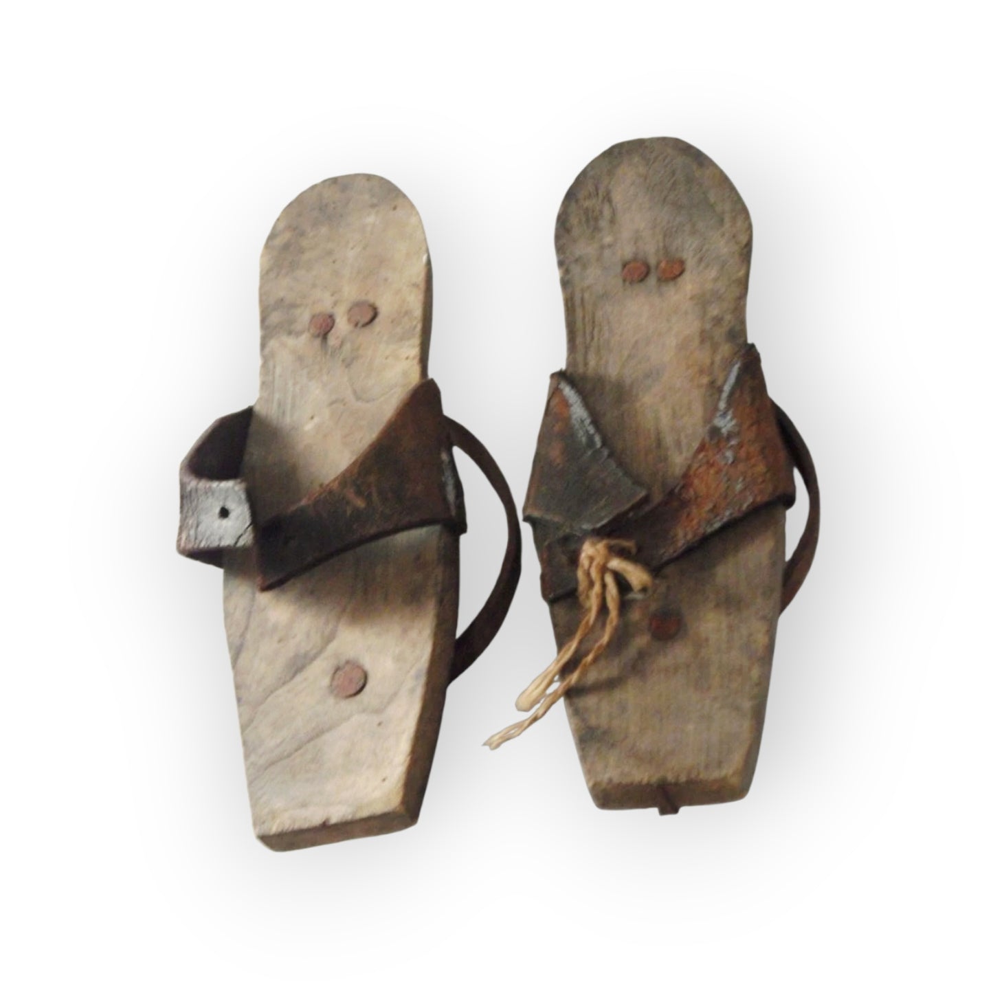 A Rare Surviving Pair of Late 17th - Early 18th Century Antique Wooden Pattens with Original Iron Rings and Leather Straps