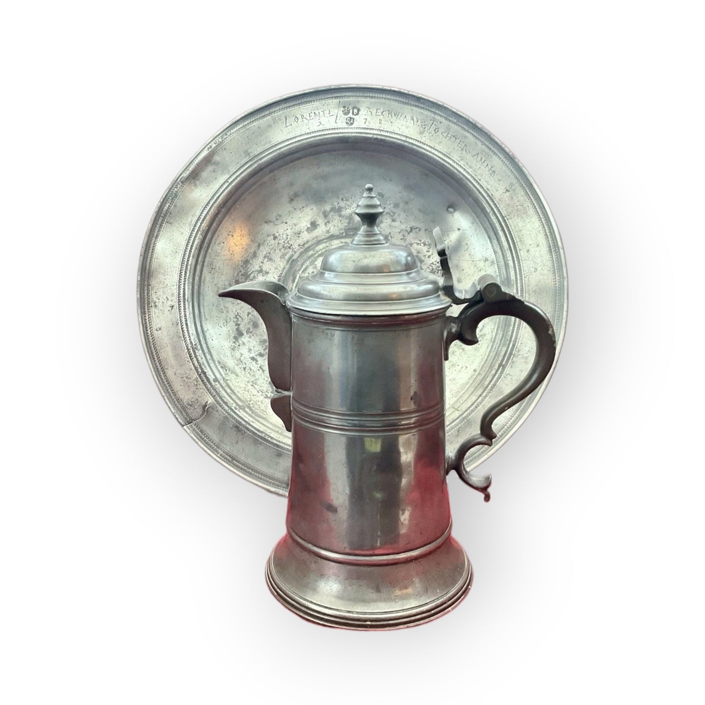 Late 17th-Century Antique Pewter Lavabo Set / Washing Set, Attributed to Nuremberg, Germany, c.1678
