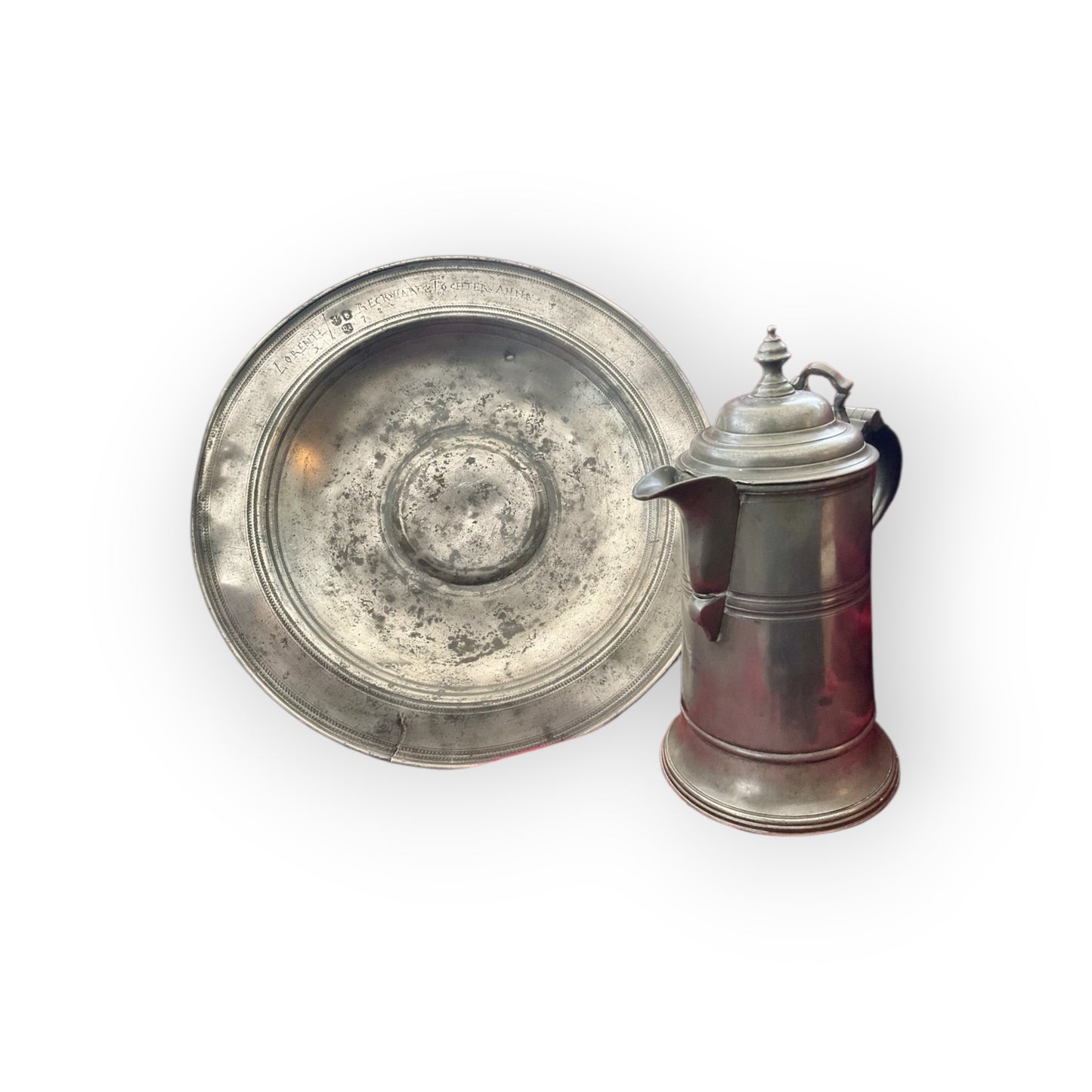 Late 17th-Century Antique Pewter Lavabo Set / Washing Set, Attributed to Nuremberg, Germany, c.1678