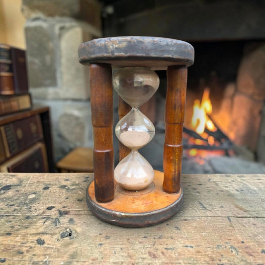 A Large Rare Late 18thC / Early 19thC Converted English Antique Treen Mill Bobbin Three-Chamber Sandglass