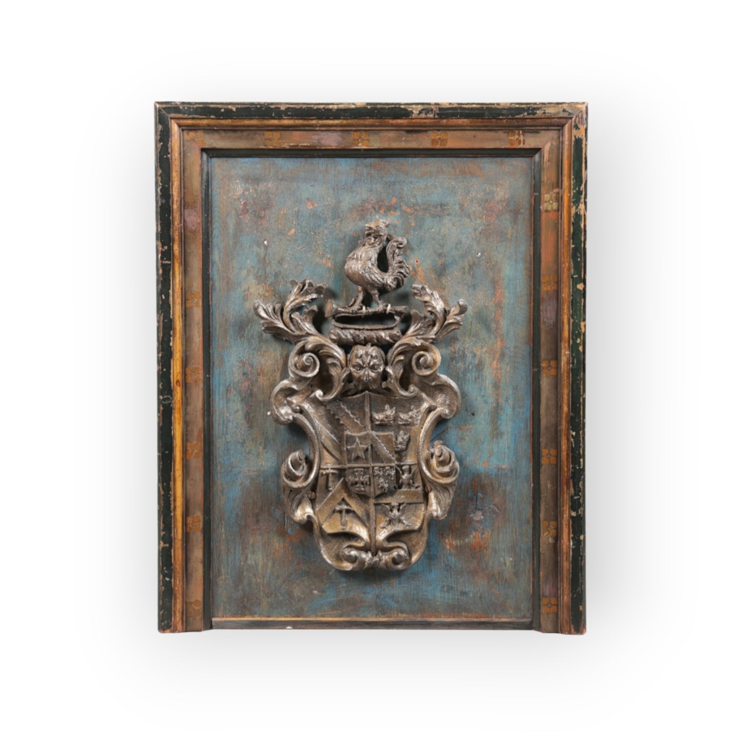 A Large 18th Century English Antique Gilt Lead Armorial Plaque / Coat of Arms