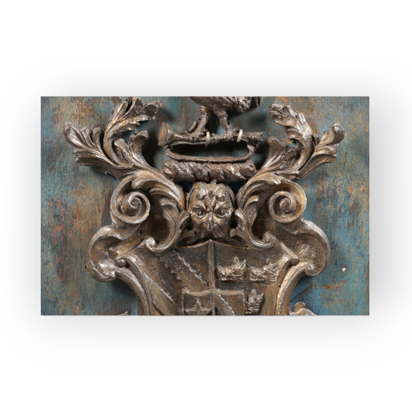 A Large 18th Century English Antique Gilt Lead Armorial Plaque / Coat of Arms