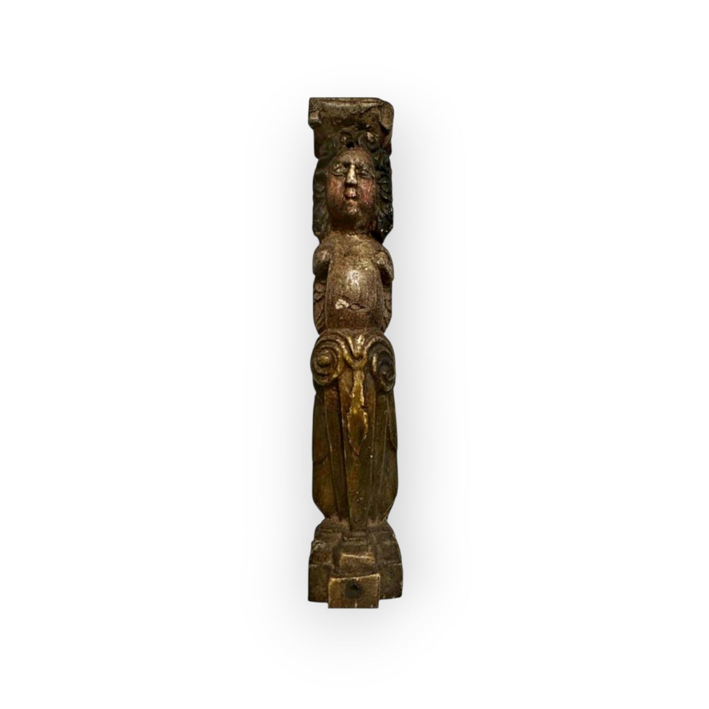 A Rare Late Renaissance Carved Oak & Polychromed Caryatid Figure of a Winged Angel, French, Circa 1600
