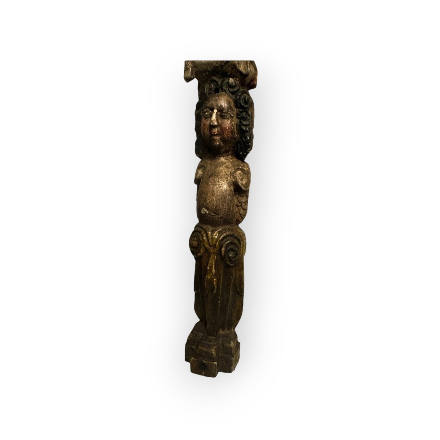 A Rare Late Renaissance Carved Oak & Polychromed Caryatid Figure of a Winged Angel, French, Circa 1600