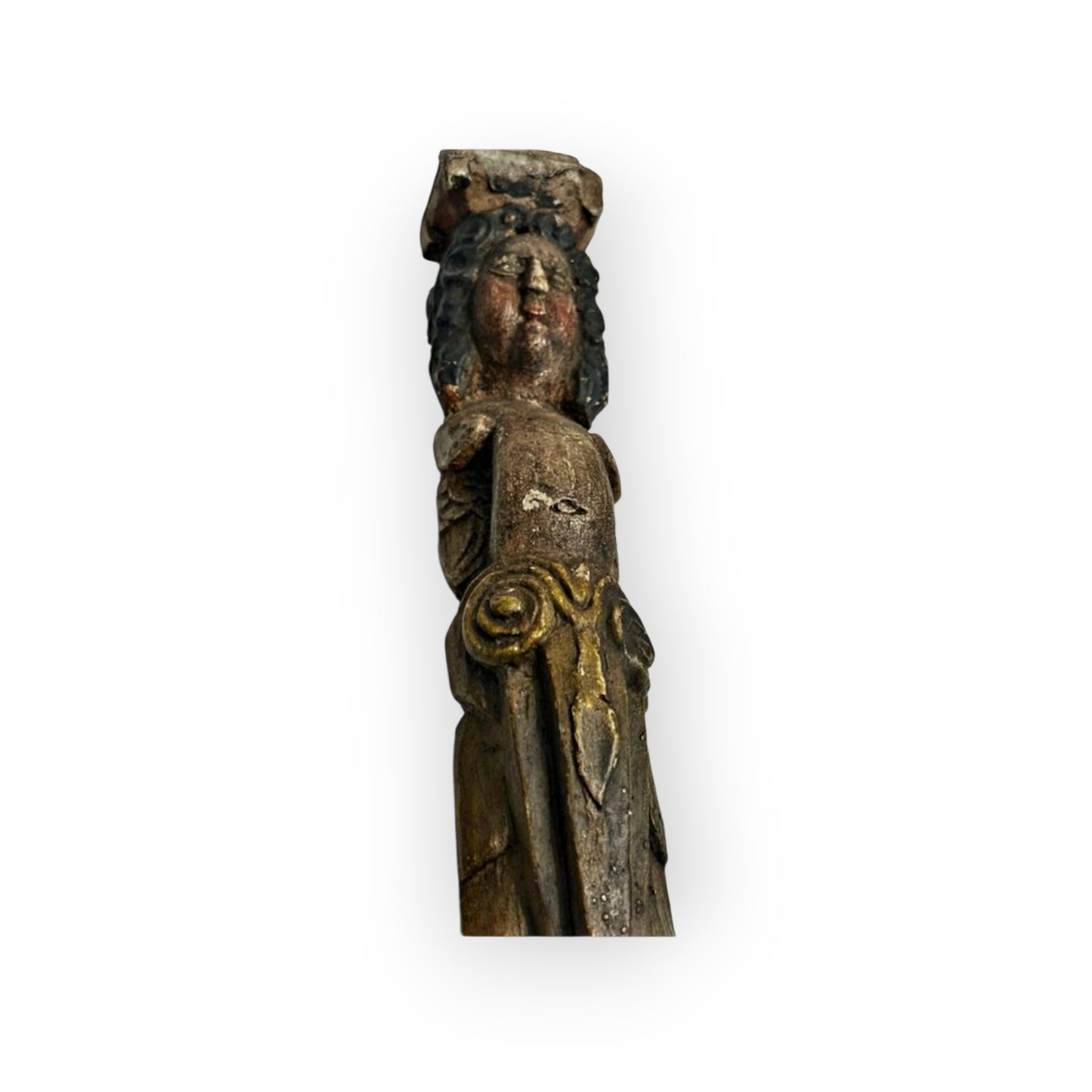 A Rare Late Renaissance Carved Oak & Polychromed Caryatid Figure of a Winged Angel, French, Circa 1600