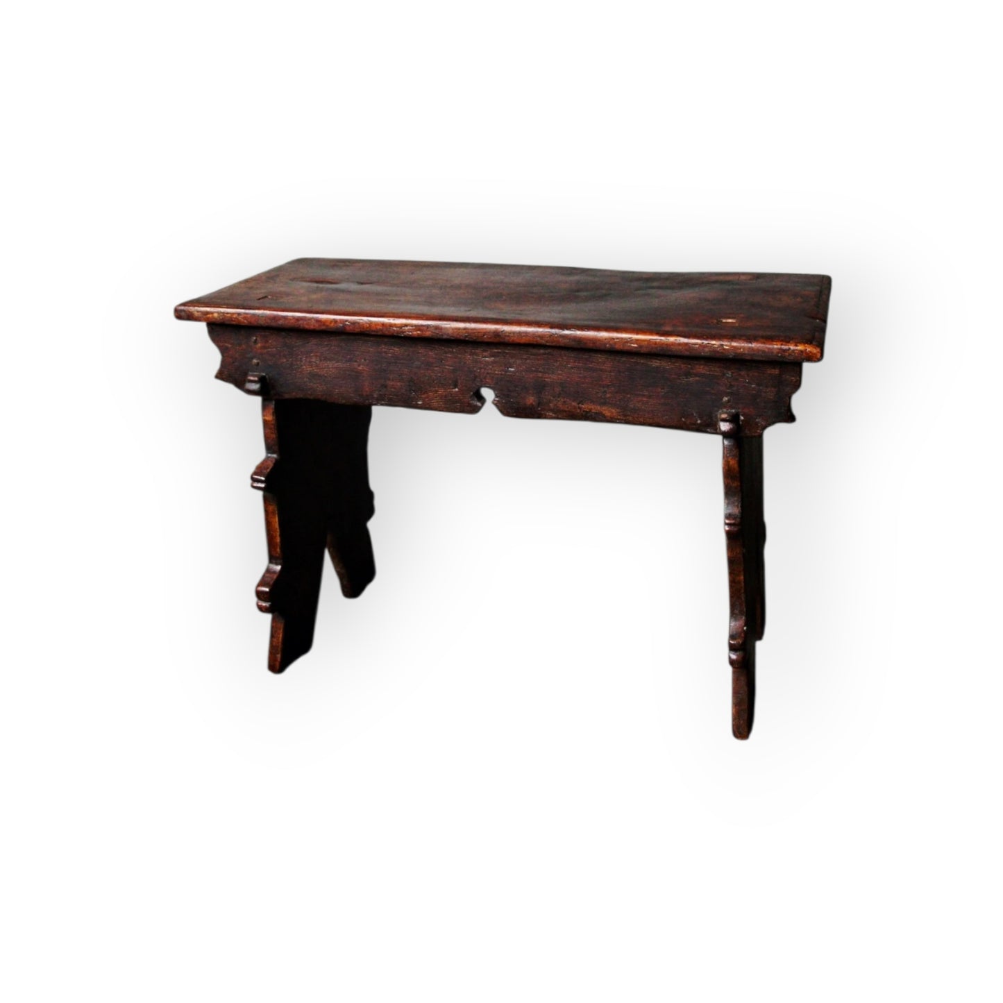 16th Century English Gothic Antique Elm Boarded Stool, with Witch Mark / Apotropaic Mark