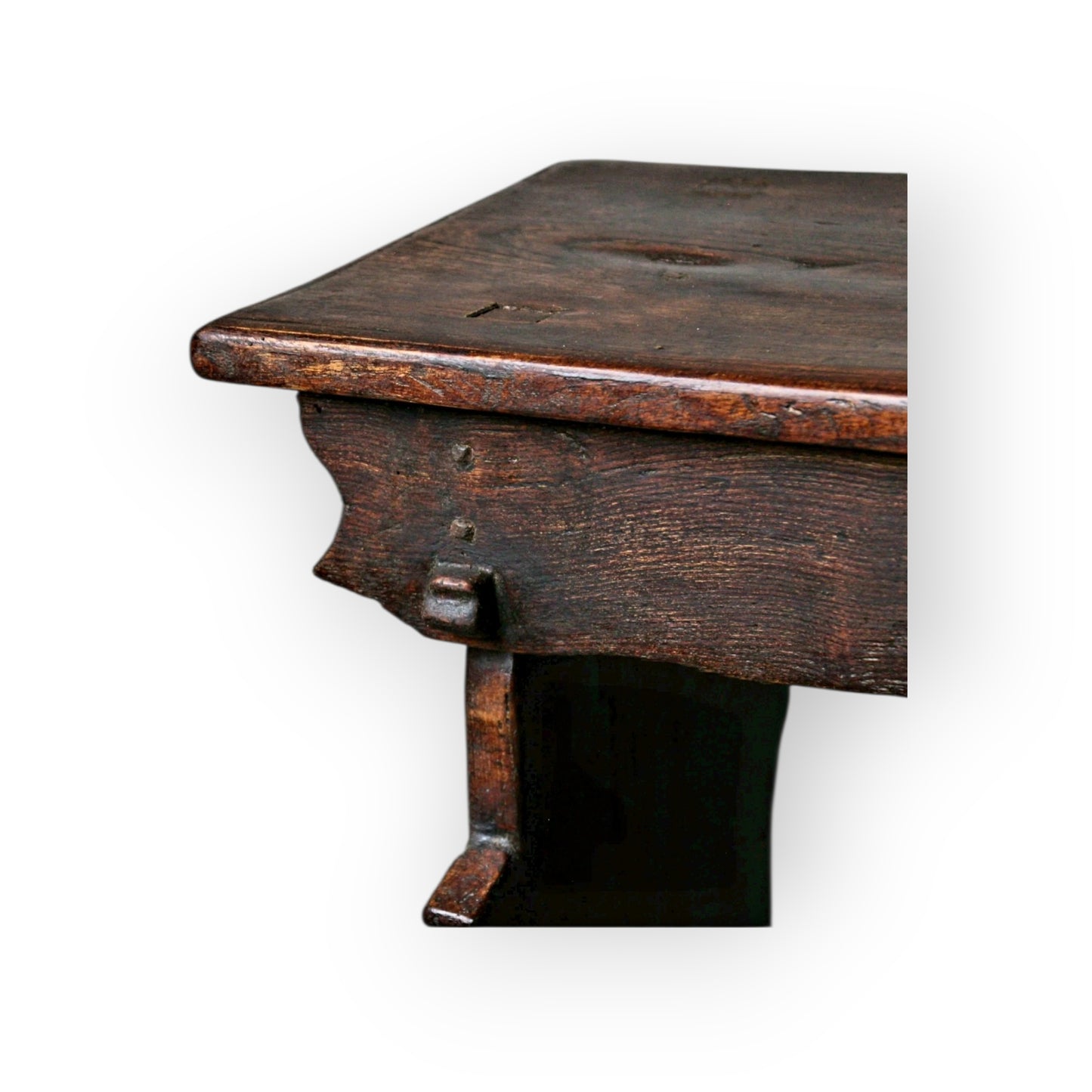 16th Century English Gothic Antique Elm Boarded Stool, with Witch Mark / Apotropaic Mark