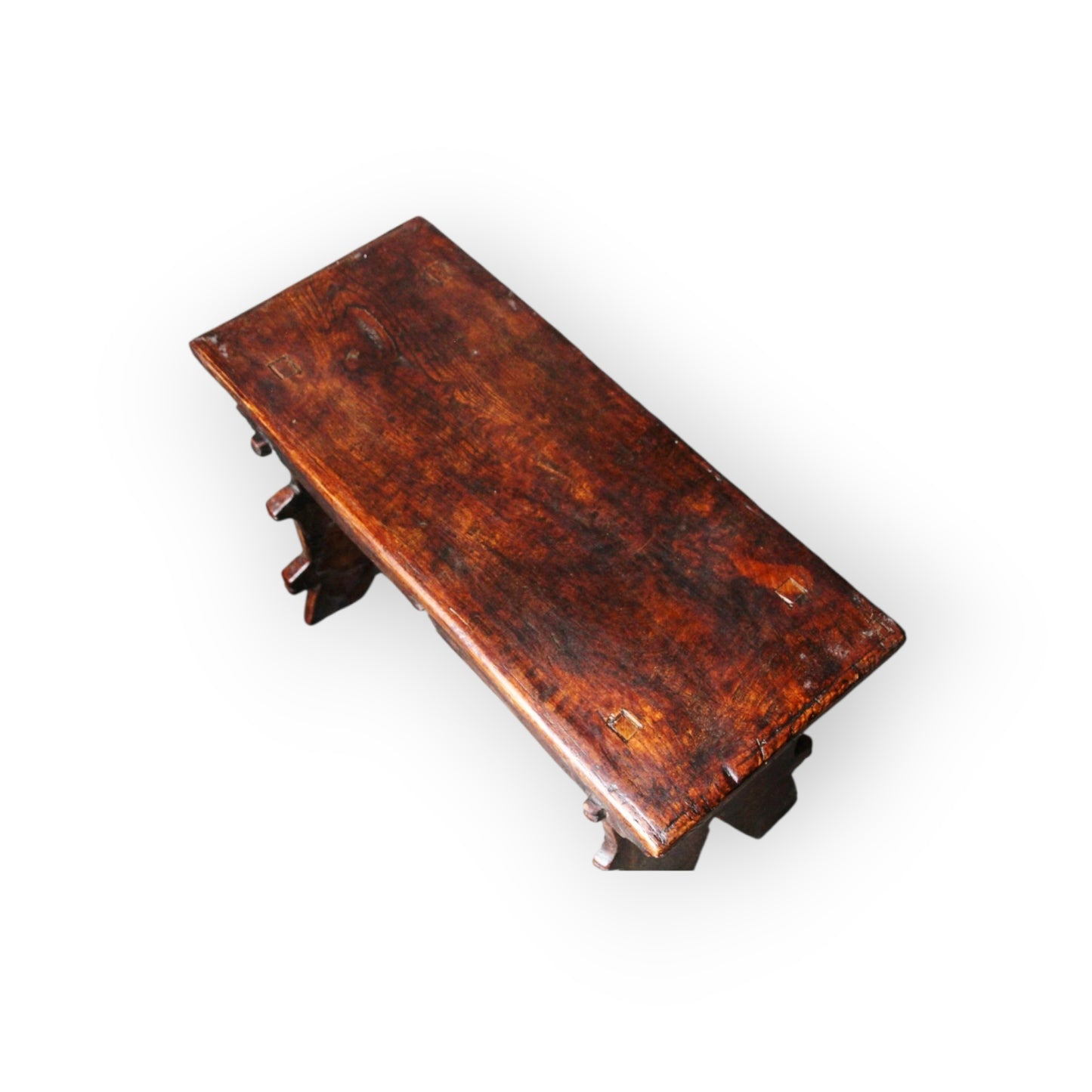 16th Century English Gothic Antique Elm Boarded Stool, with Witch Mark / Apotropaic Mark