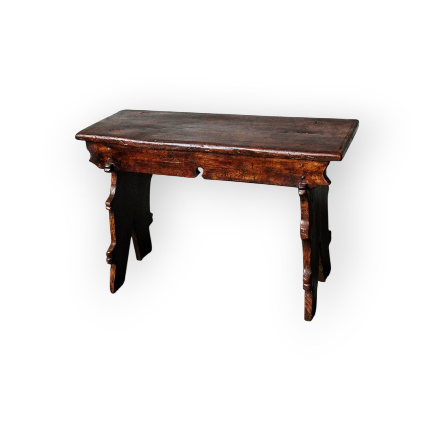 16th Century English Gothic Antique Elm Boarded Stool, with Witch Mark / Apotropaic Mark
