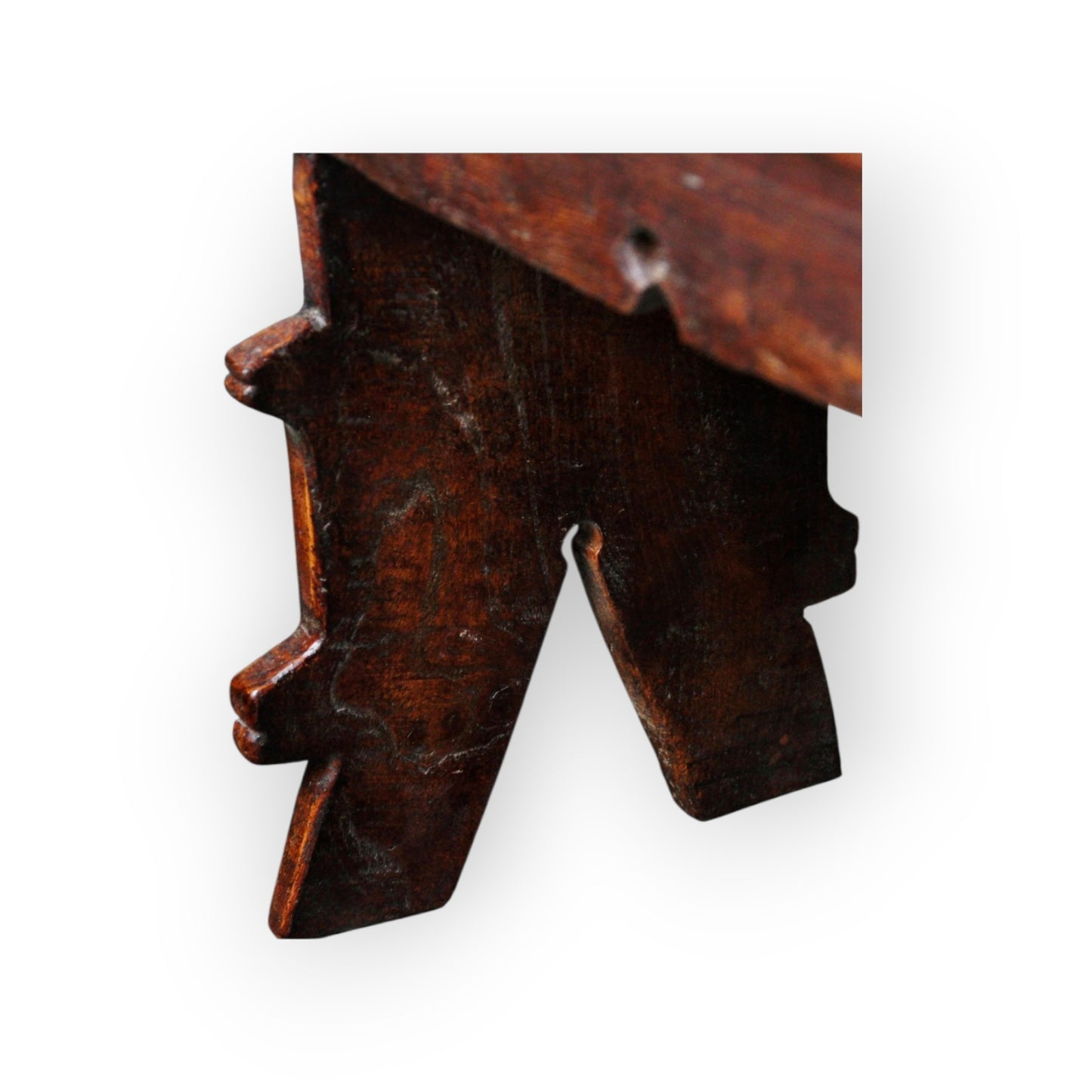 16th Century English Gothic Antique Elm Boarded Stool, with Witch Mark / Apotropaic Mark